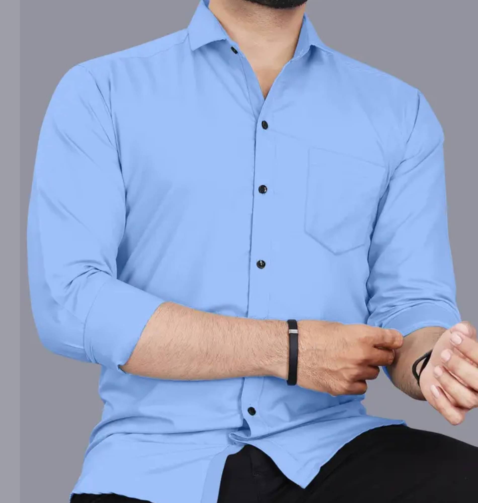     			Shiv Sales Cotton Blend Regular Fit Solids Full Sleeves Men's Casual Shirt - Light Blue ( Pack of 1 )