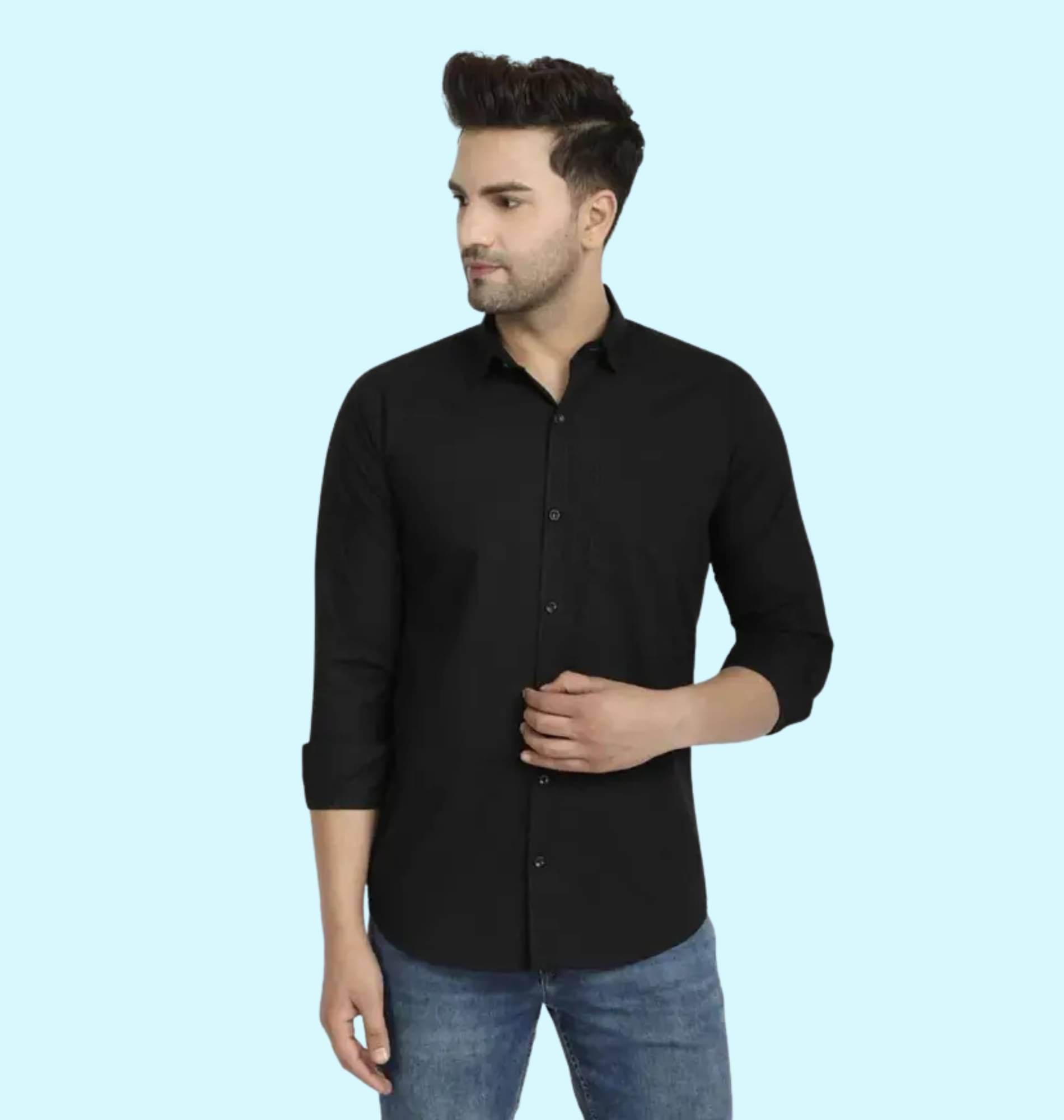     			Shiv Sales Poly Cotton Regular Fit Solids Full Sleeves Men's Casual Shirt - Black ( Pack of 1 )