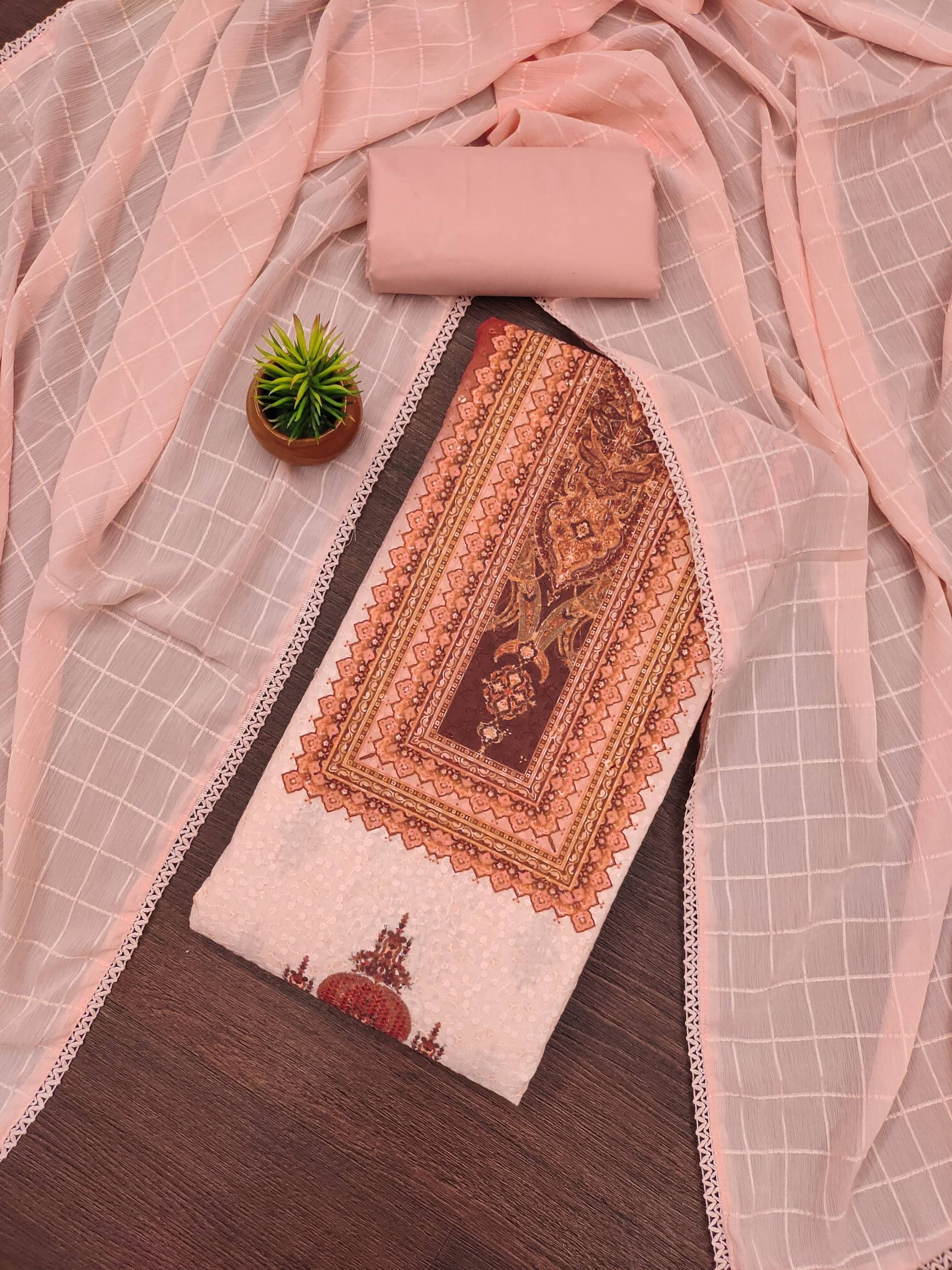     			Shree Mahantam Women Chiffon Unstitched Dress Material ( Peach )