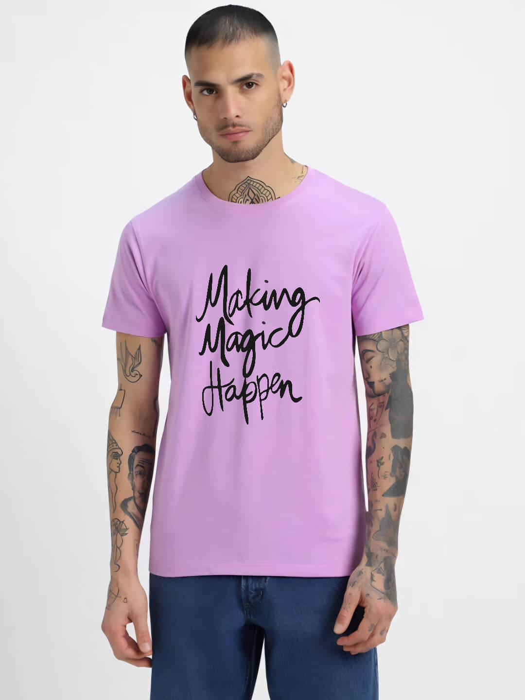     			hesha Men Cotton Regular Fit Printed T-Shirt ( Purple )