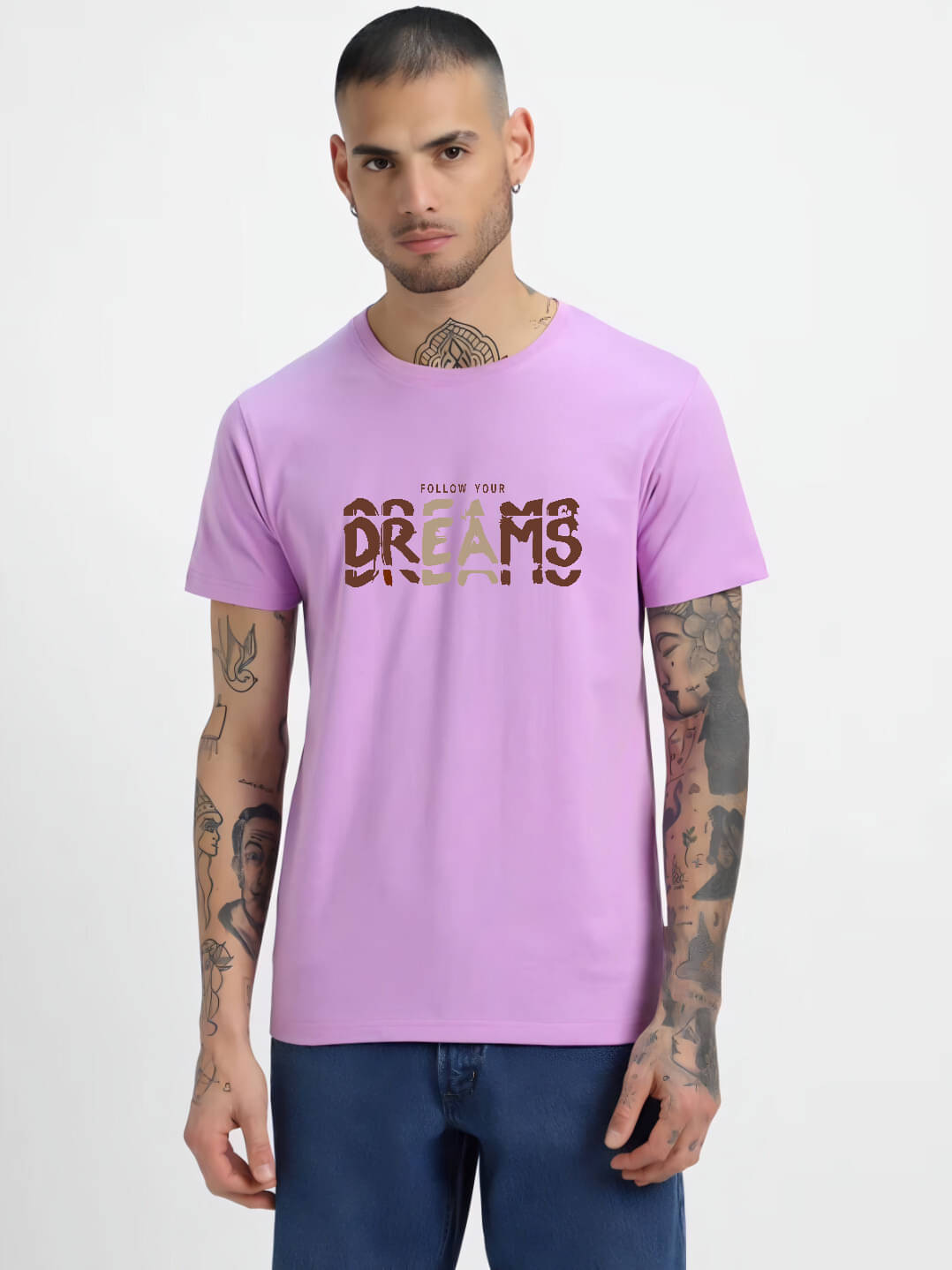 hesha Men Cotton Regular Fit Printed T-Shirt ( Purple )     			hesha Men Cotton Regular Fit Printed T-Shirt ( Purple )