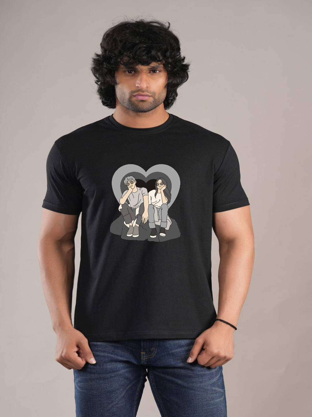     			hesha Men Cotton Regular Fit Printed T-Shirt ( Black )