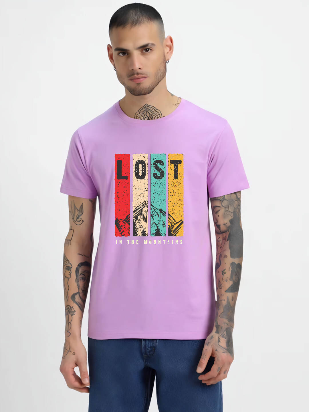     			hesha Men Cotton Regular Fit Printed T-Shirt ( Purple )