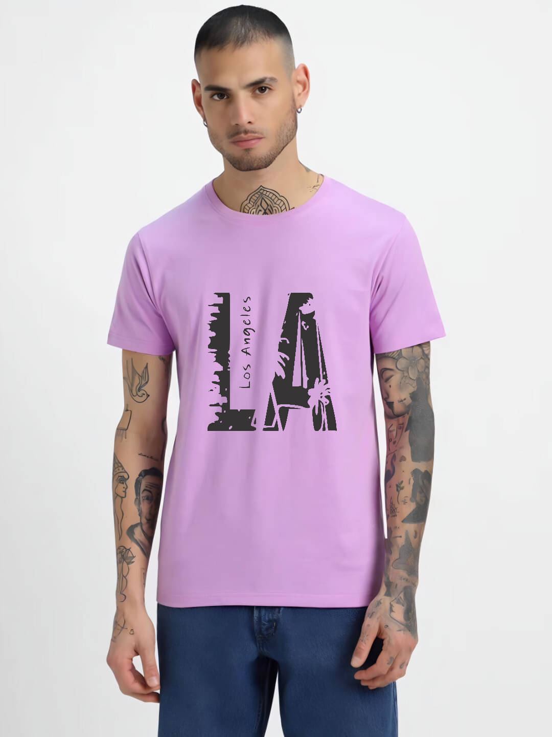     			hesha Men Cotton Regular Fit Printed T-Shirt ( Purple )