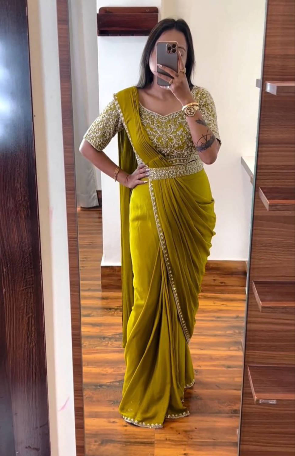 kastbhanjan Chiffon Embroidered Regular Saree With Stitched Blouse ( Yellow ) kastbhanjan Chiffon Embroidered Regular Saree With Stitched Blouse ( Yellow )