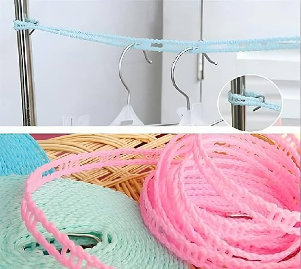     			pack of 1  5 Meters Windproof Anti-Slip Clothes Washing Line Drying Nylon Rope with Hooks - Multicolor