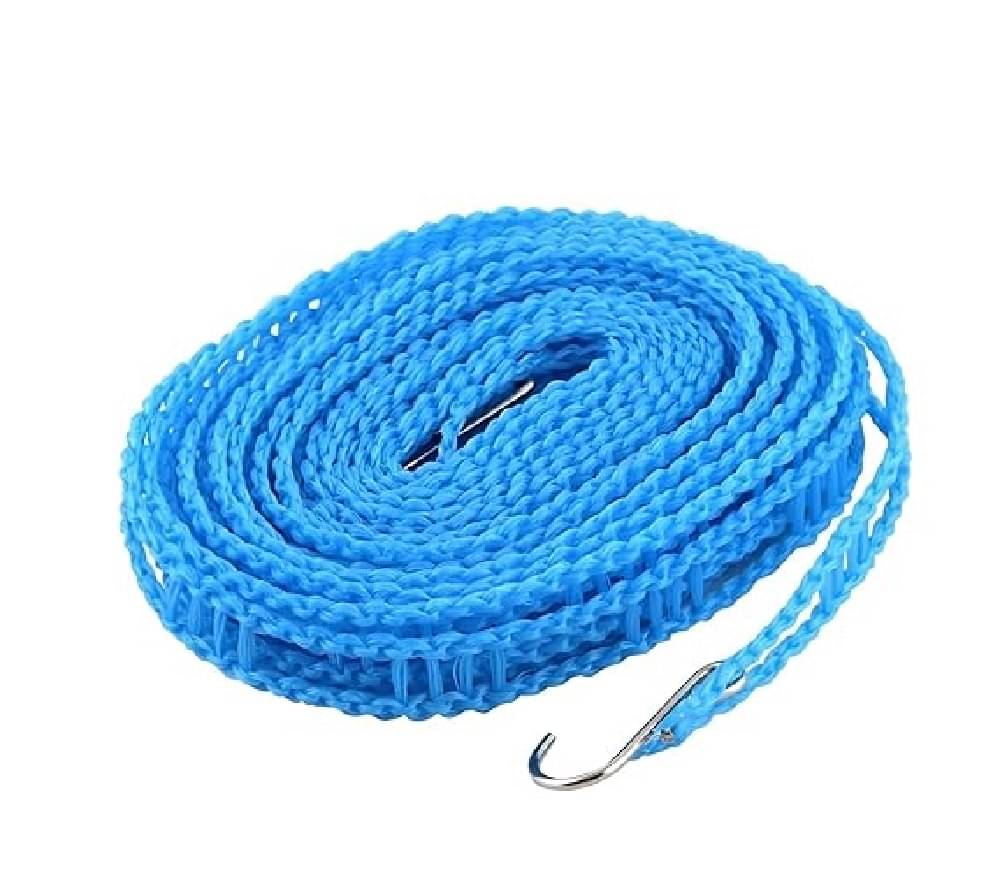     			pack of 1   Windproof Anti-Slip Clothes Washing Line Drying Nylon Rope with Hooks - Multicolor