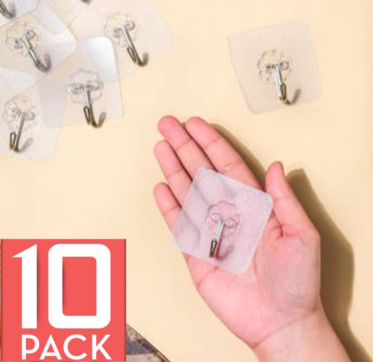     			Adhesive Wall Hooks, Waterproof Transparent Flower Design, Pack of 10, Strong Sticky Hooks