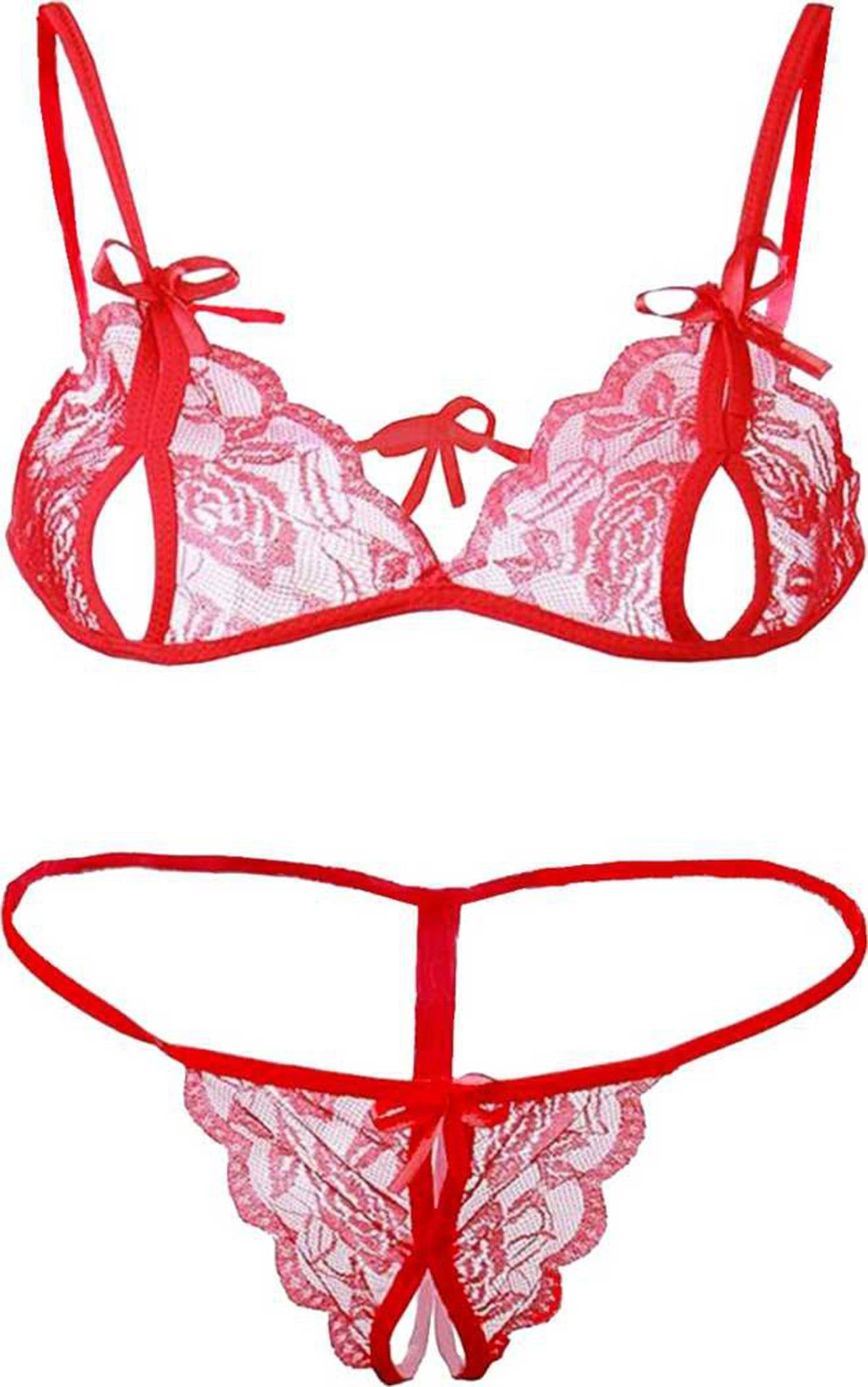 BRAFOZY Pack of 1 Lace Bra & Panty Set For Women ( Red )     			BRAFOZY Pack of 1 Lace Bra & Panty Set For Women ( Red )