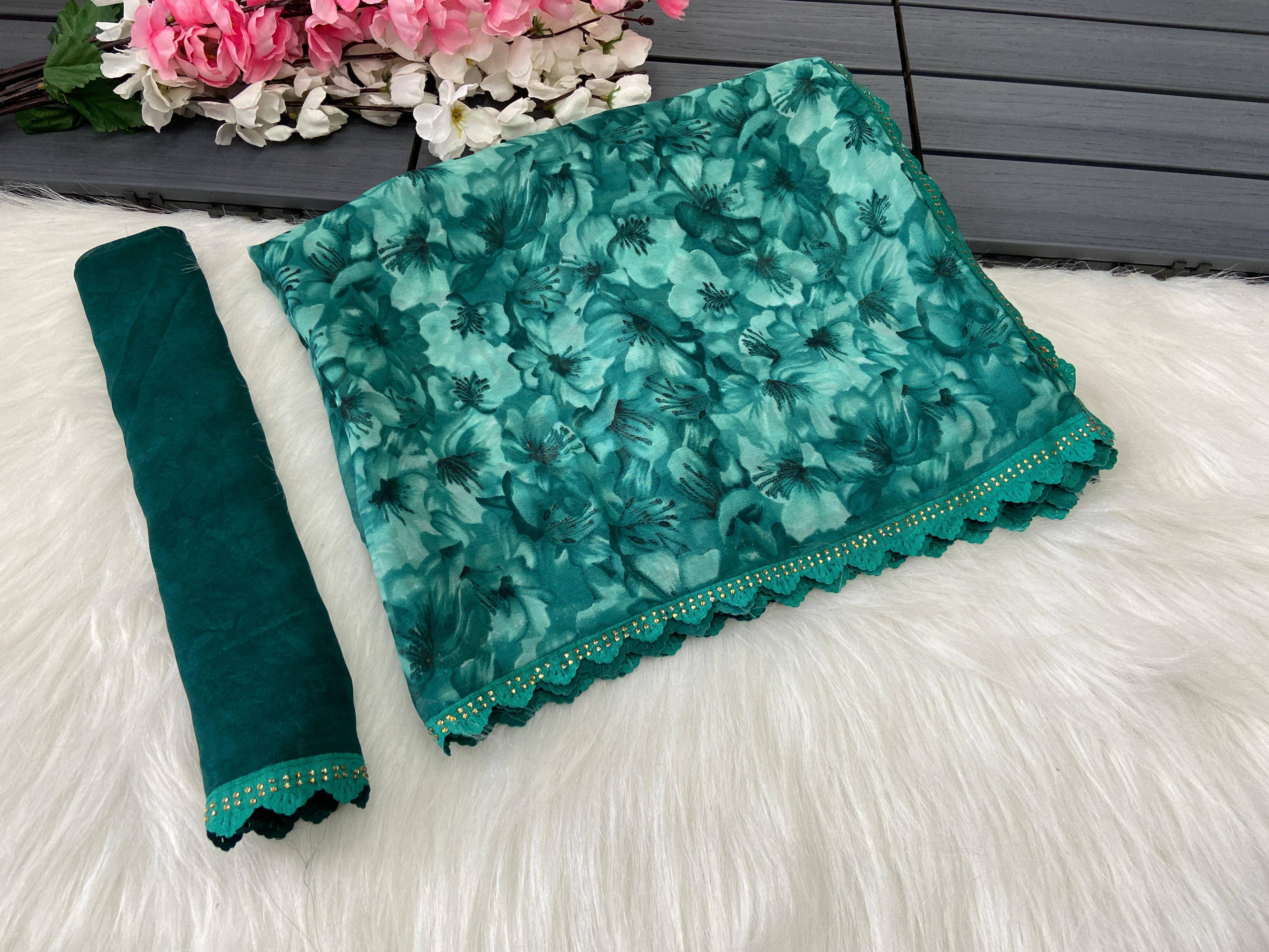 Bhavika Georgette Printed Saree With Stitched Blouse ( blue ) Bhavika Georgette Printed Saree With Stitched Blouse ( blue )