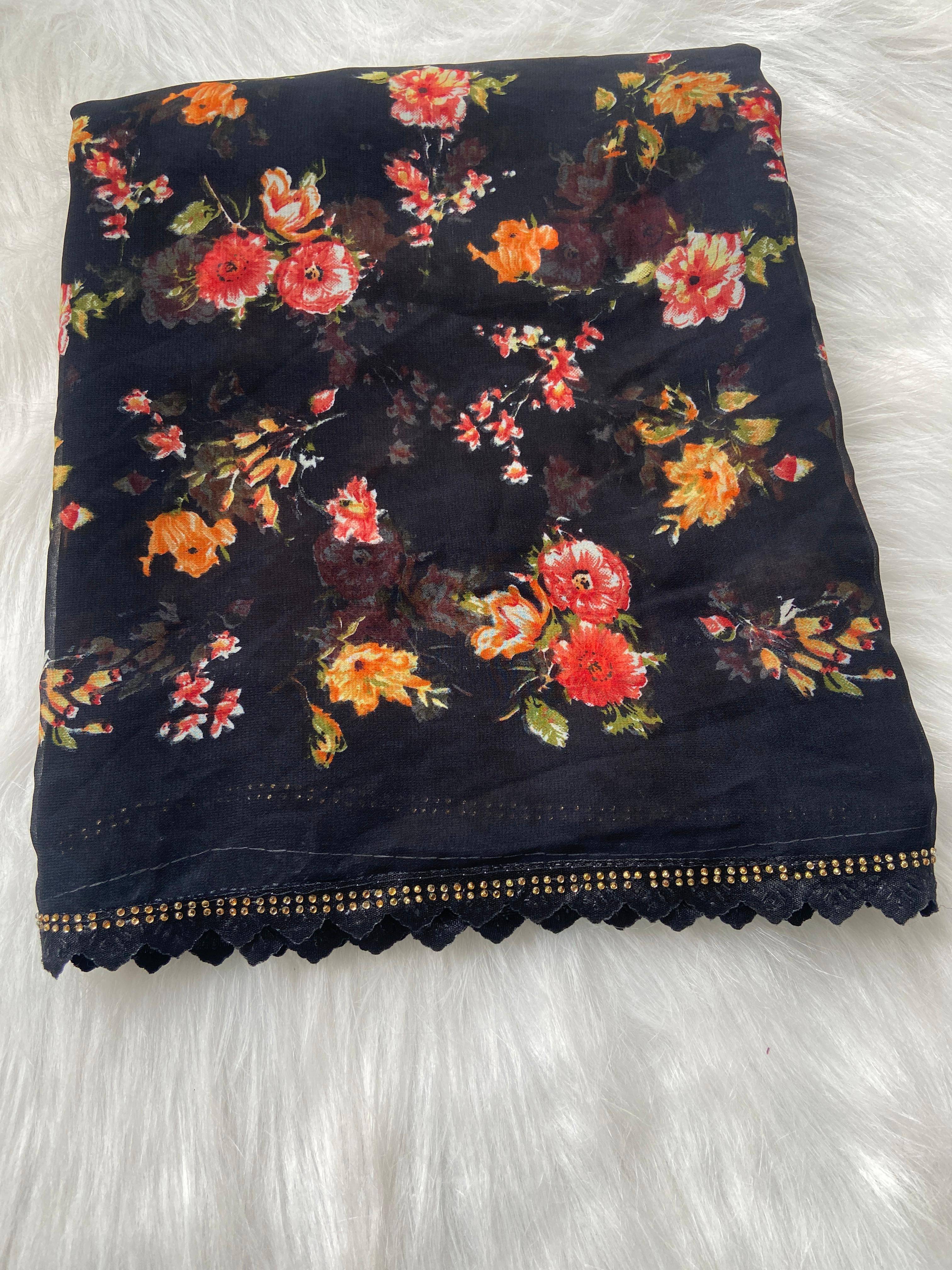     			Bhavika Georgette Printed Saree With Stitched Blouse ( black )