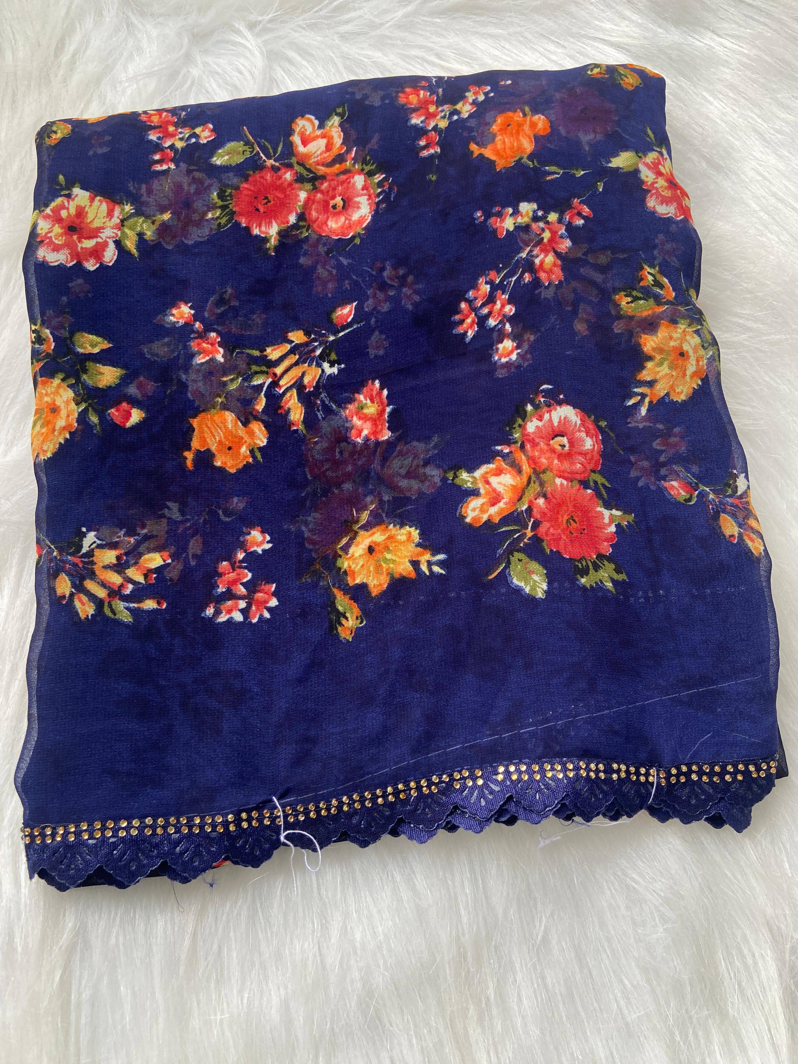 Bhavika Georgette Printed Saree With Stitched Blouse ( blue ) - Sarees | Buy online on ZillyBuy