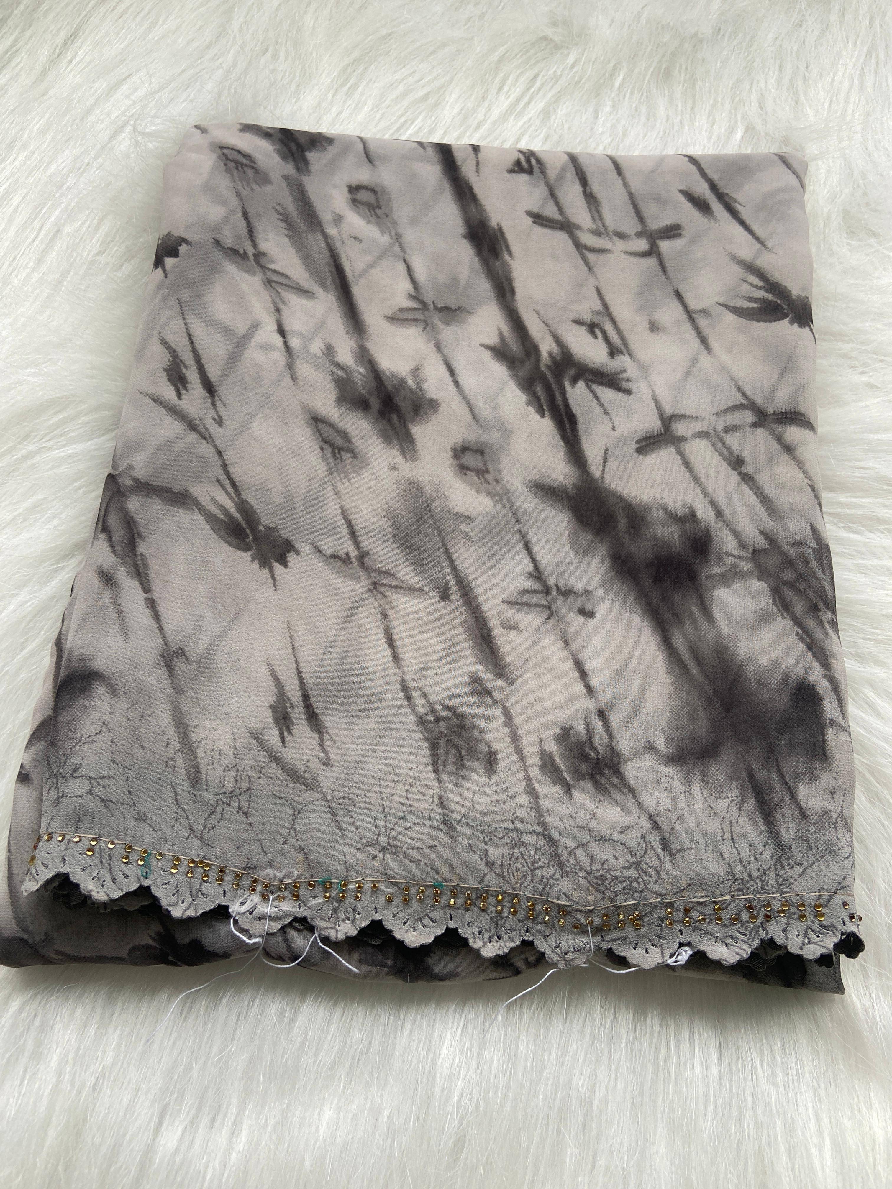 Bhavika Georgette Printed Saree With Stitched Blouse ( Grey ) Bhavika Georgette Printed Saree With Stitched Blouse ( Grey )