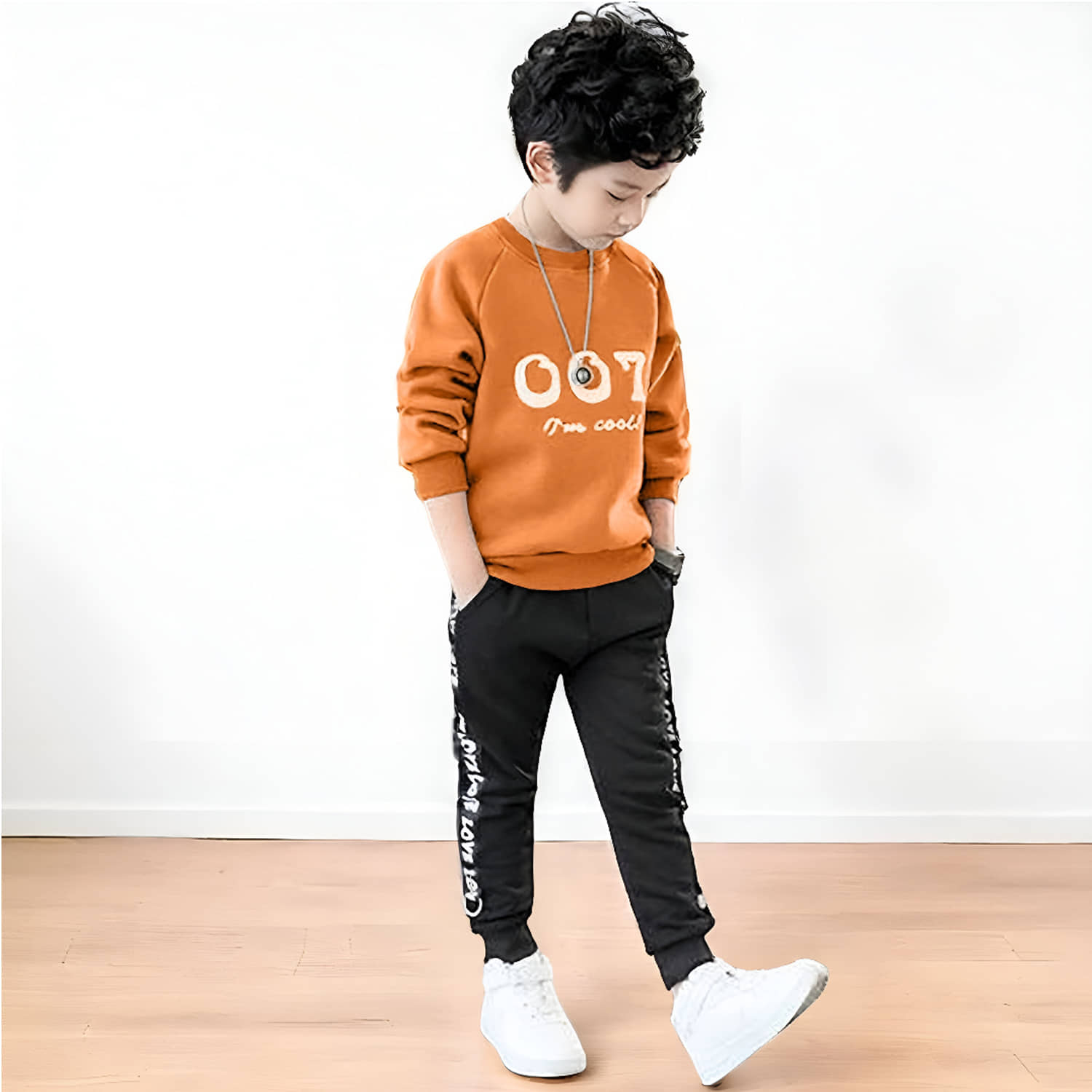 Billyball Pack of 1 Unisex Cotton T-Shirt & Trackpants Set ( Orange )