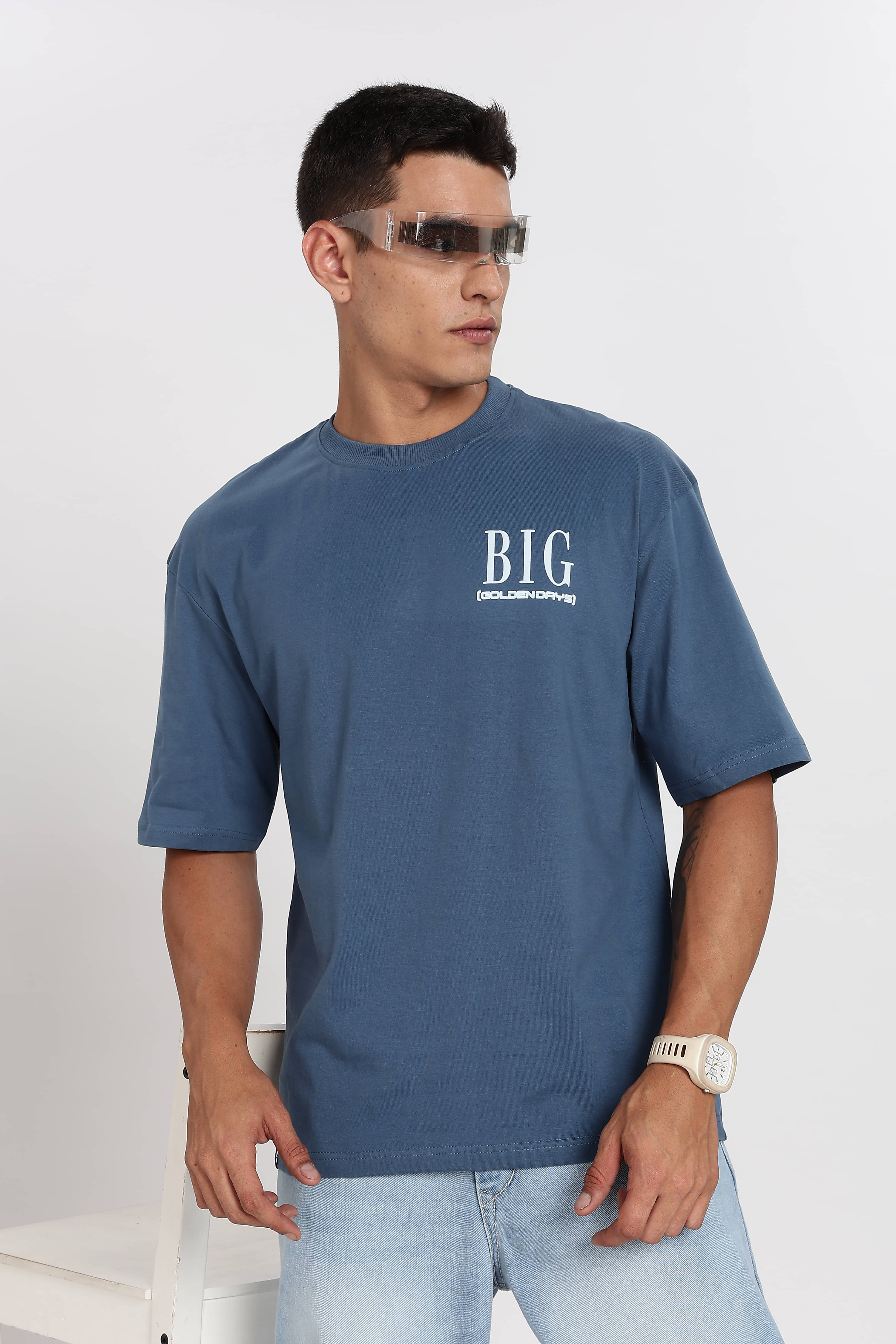 COLOR HUNT Men 100% Cotton Regular Fit Printed T-Shirt ( Blue )     			COLOR HUNT Men 100% Cotton Regular Fit Printed T-Shirt ( Blue )