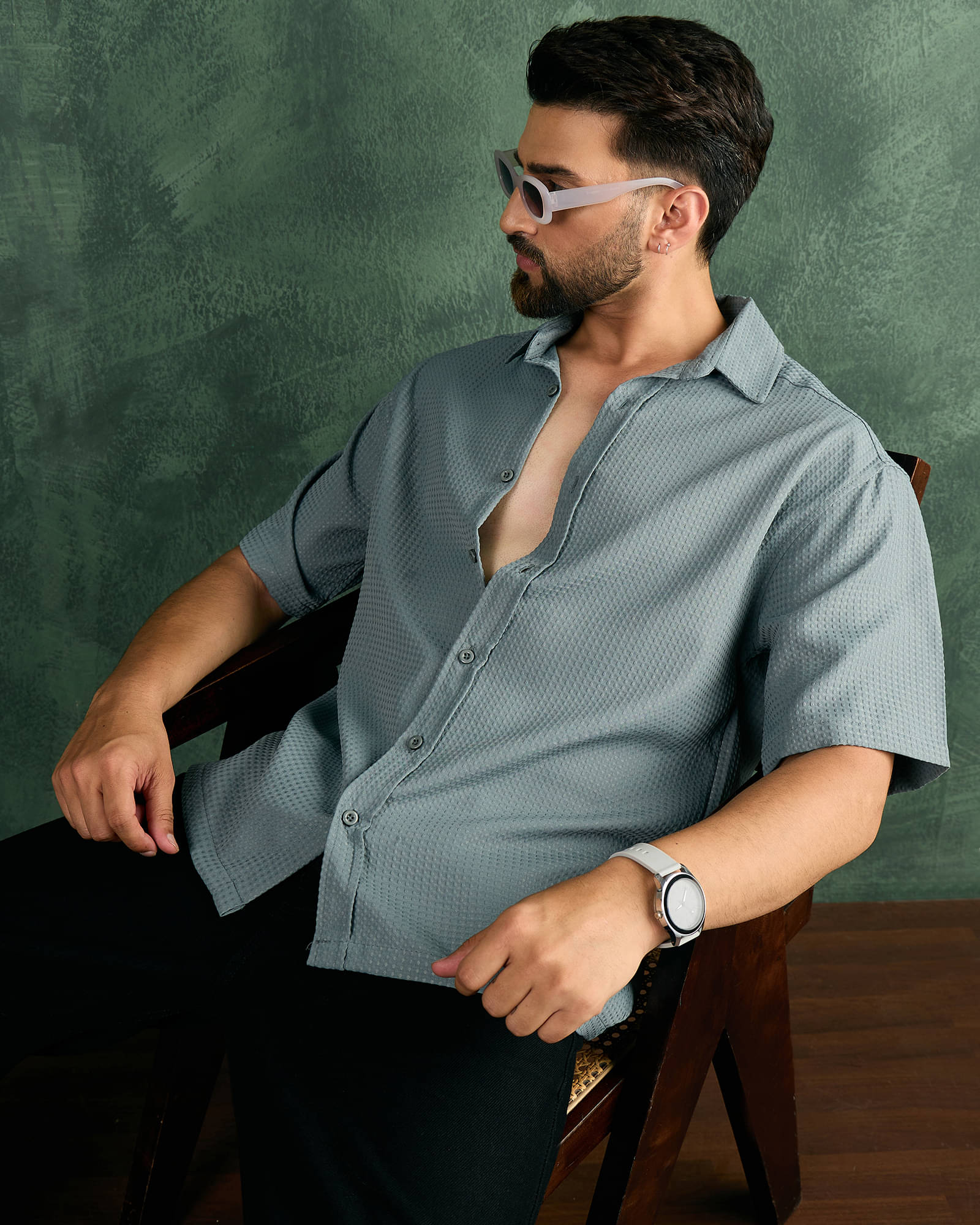    			Chimpaaanzee Polyester Oversized Fit Solids Half Sleeves Men's Casual Shirt - Green ( Pack of 1 )