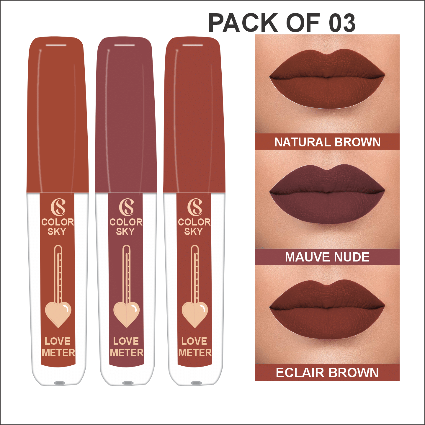     			Color Sky Brown,Mauve Matte Long Lasting Liquid Lipstick ( Pack of 3 )