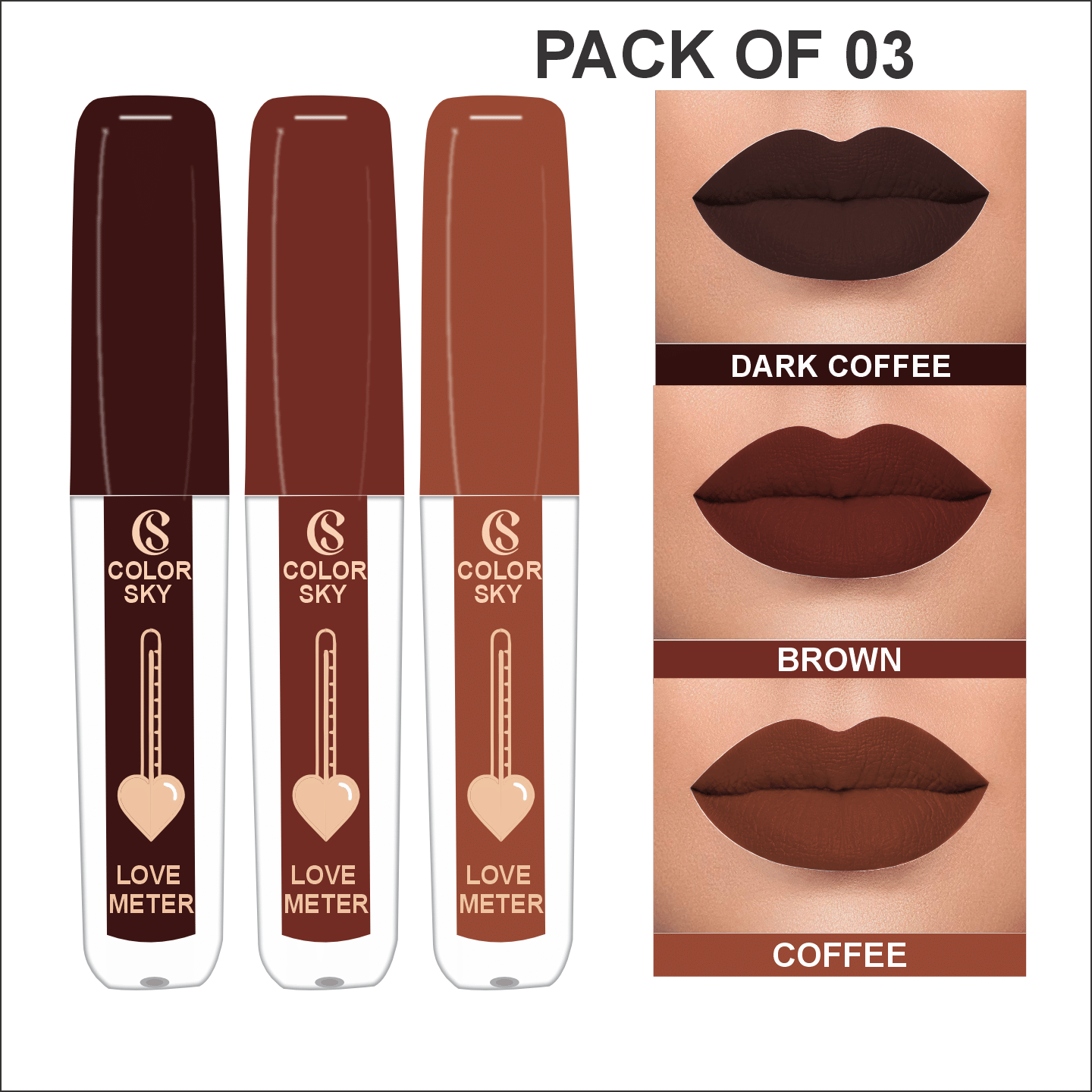     			Color Sky Coffee,Brown Matte Long Lasting Liquid Lipstick ( Pack of 3 )