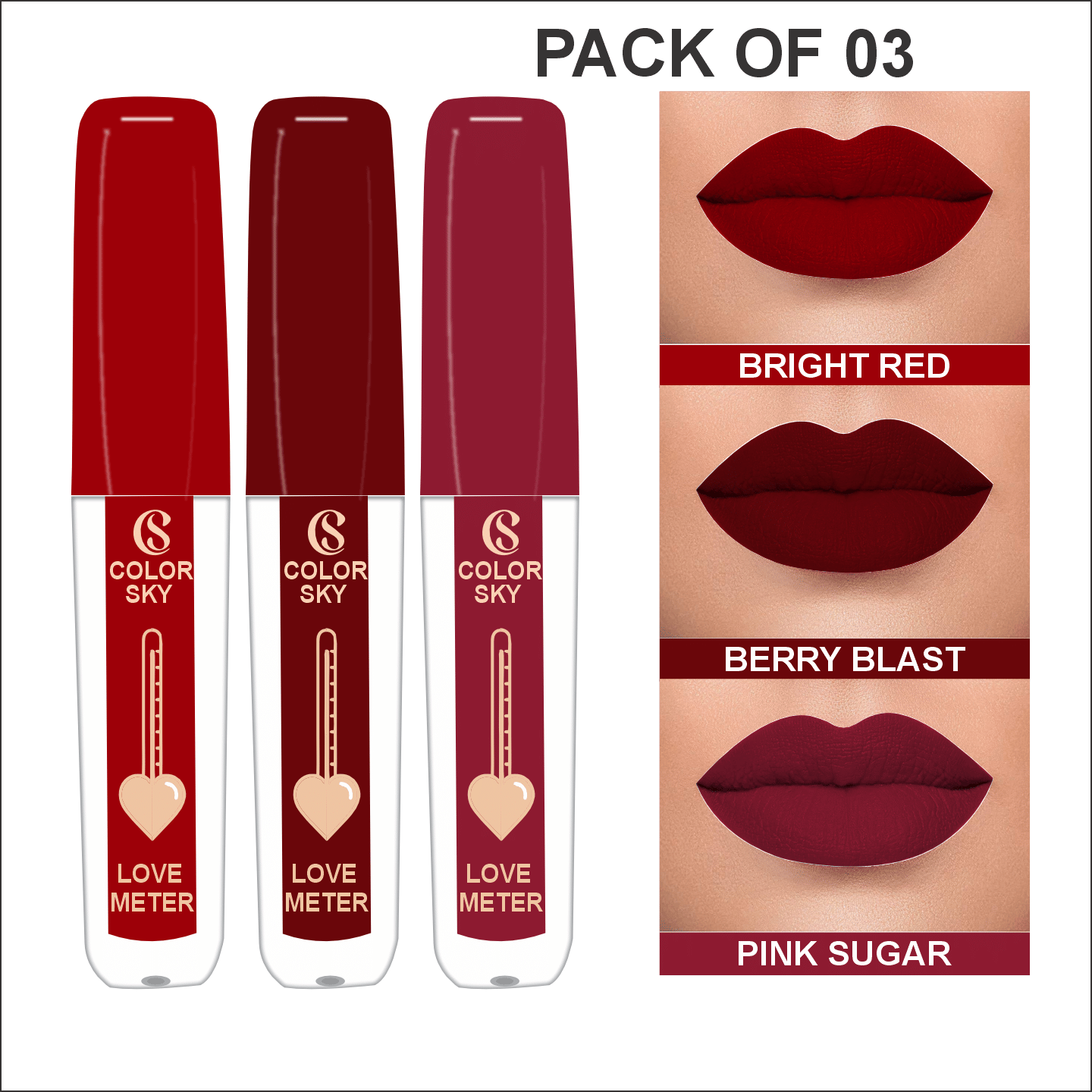     			Color Sky Multi Matte Long Lasting Liquid Lipstick ( Pack of 3 )