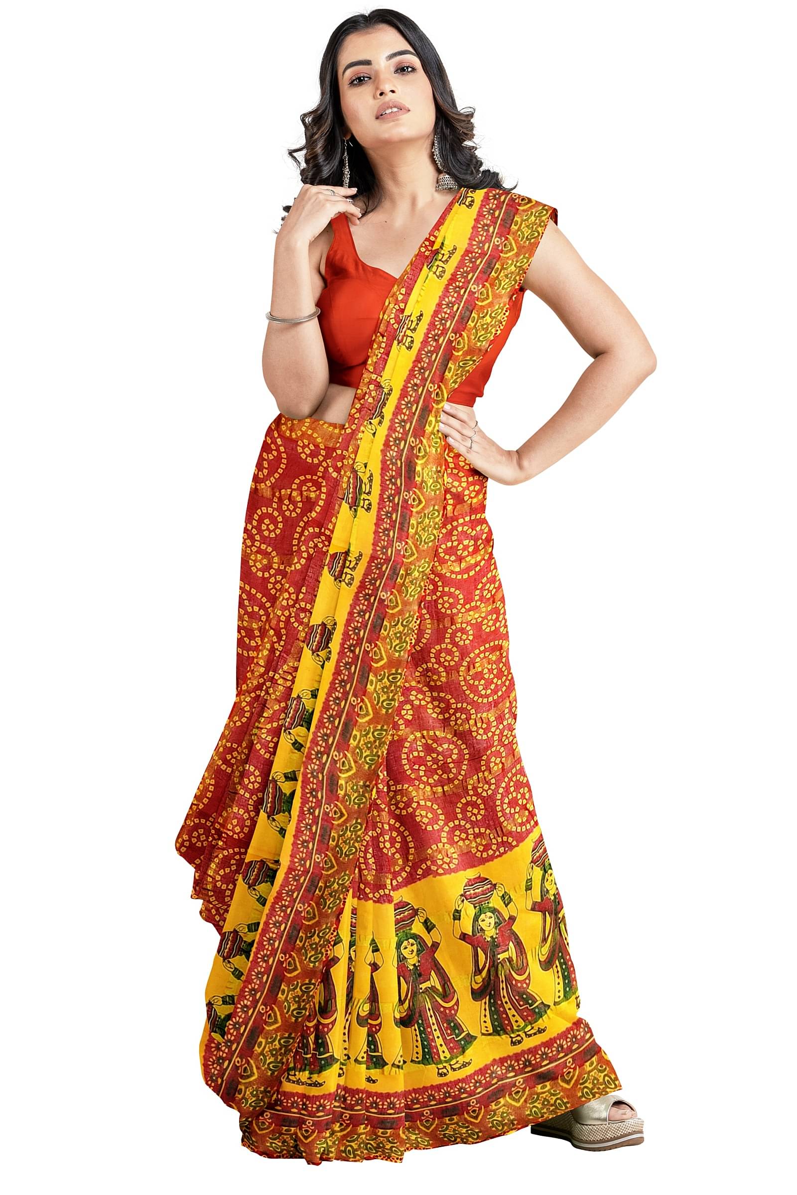 Dishita Cotton Printed Bandhani Sarees Without Blouse Piece ( Red ) Dishita Cotton Printed Bandhani Sarees Without Blouse Piece ( Red )