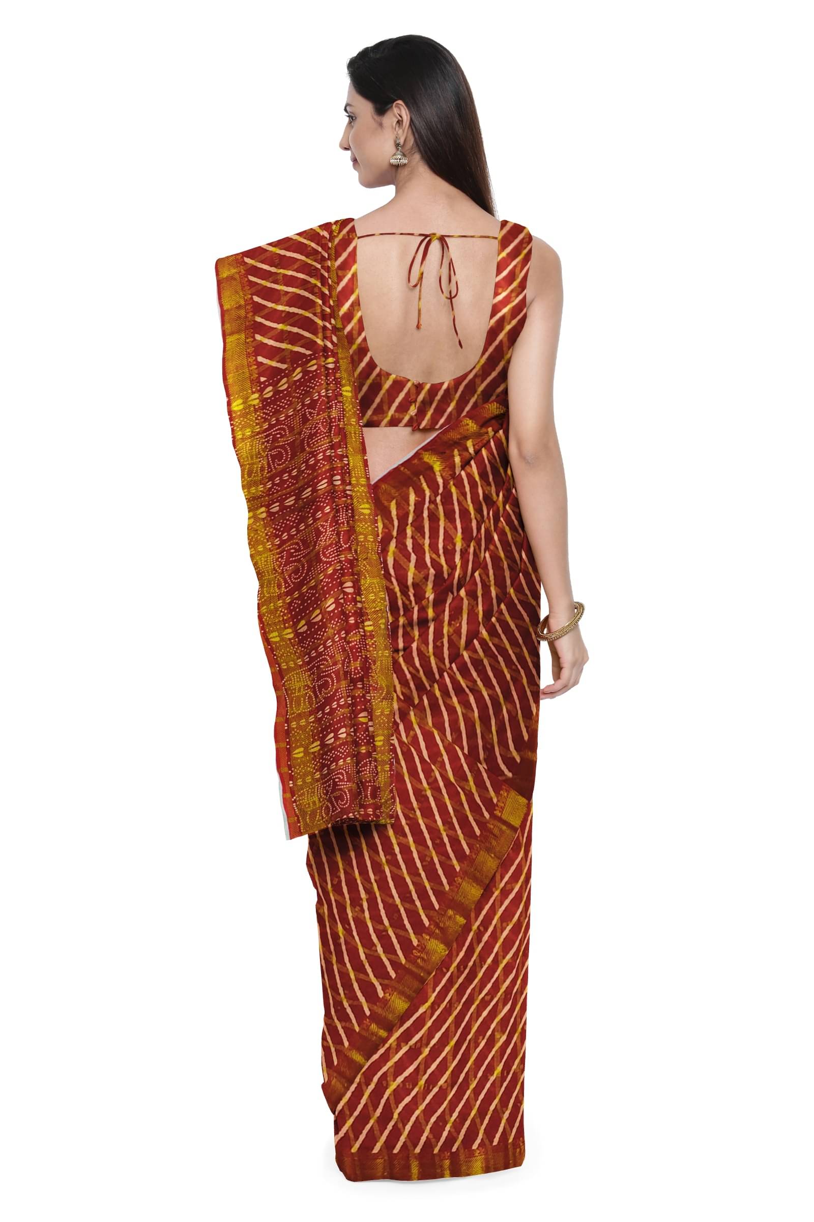     			Dishita Cotton Printed Leheriya Saree Without Blouse Piece ( Maroon )
