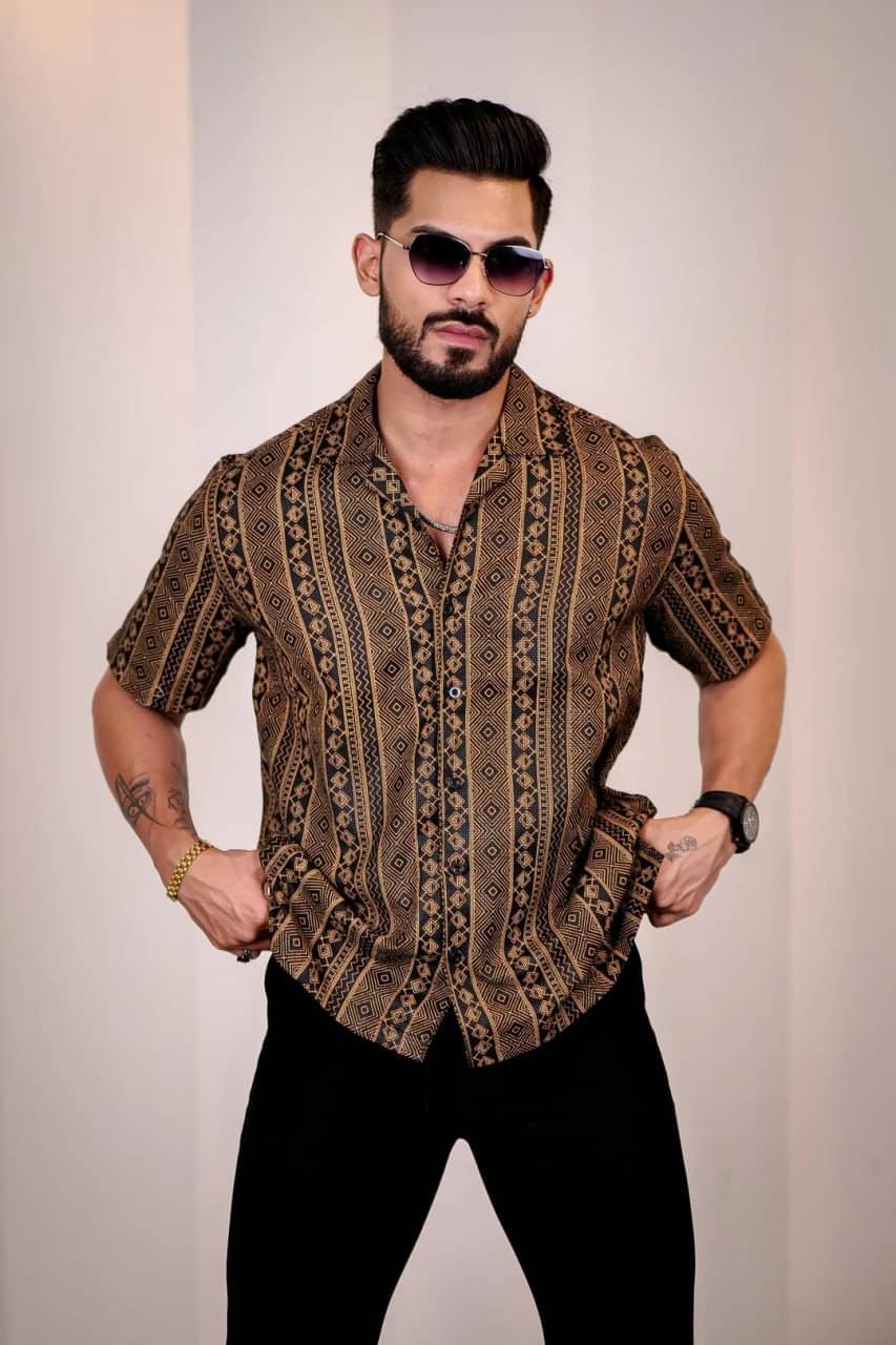     			Fashionfricks Cotton Flex Regular Fit Printed Half Sleeves Men's Casual Shirt - Brown ( Pack of 1 )