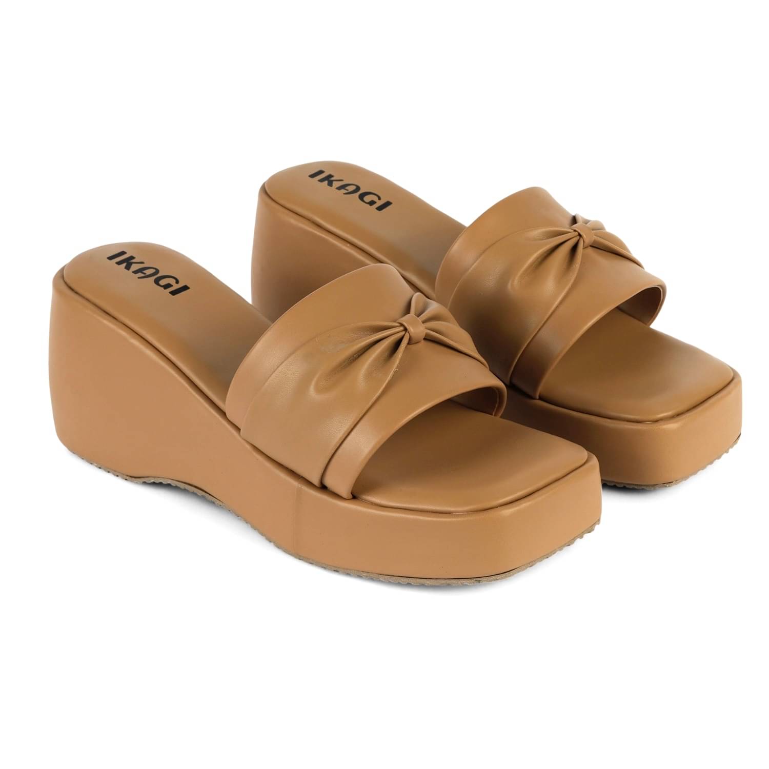     			IKAGI Beige Women's Slip On Heels