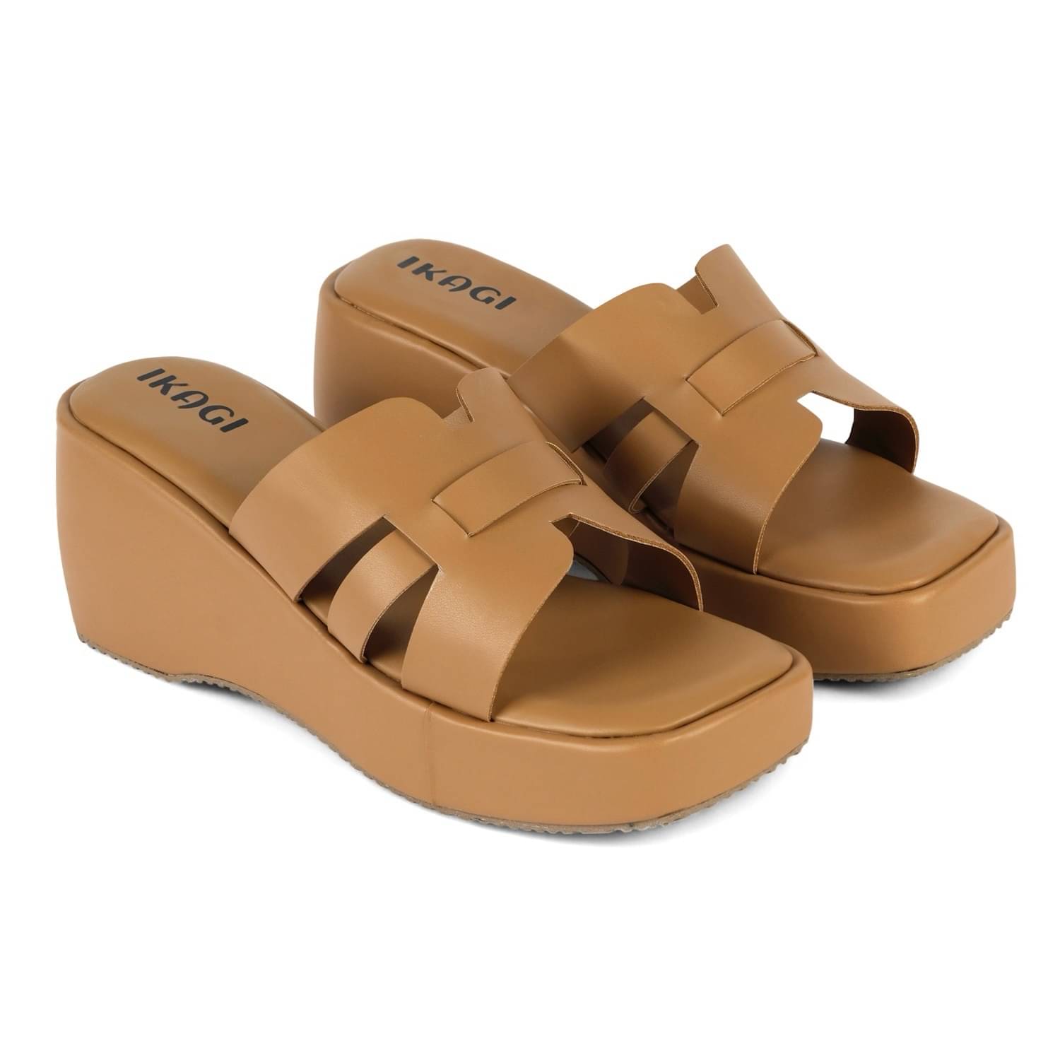     			IKAGI Beige Women's Slip On Heels