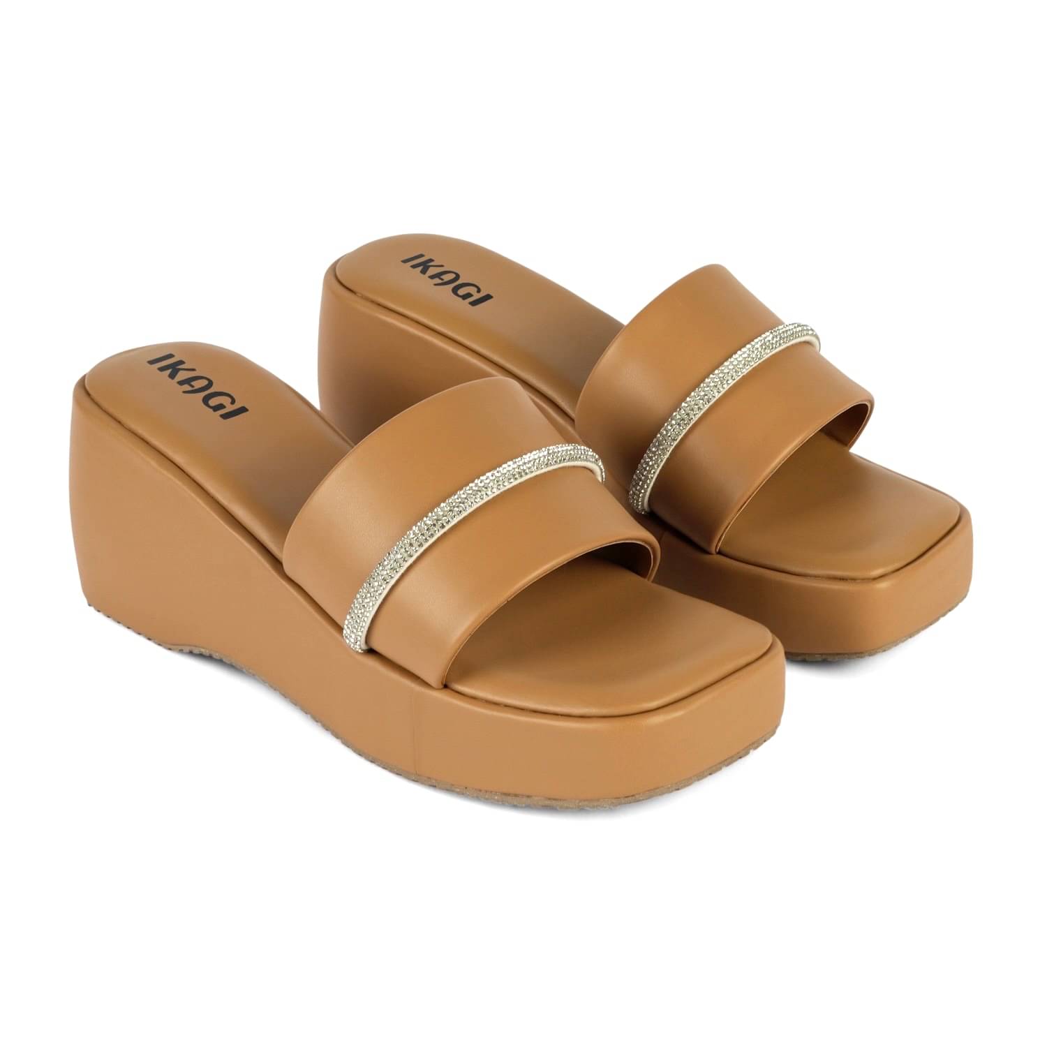    			IKAGI Beige Women's Slip On Heels