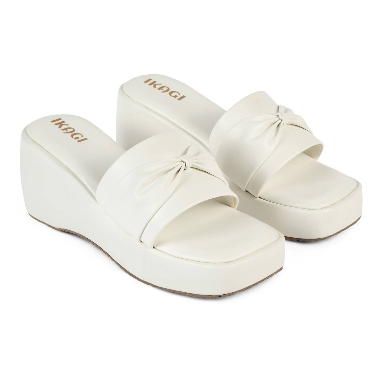     			IKAGI White Women's Slip On Heels