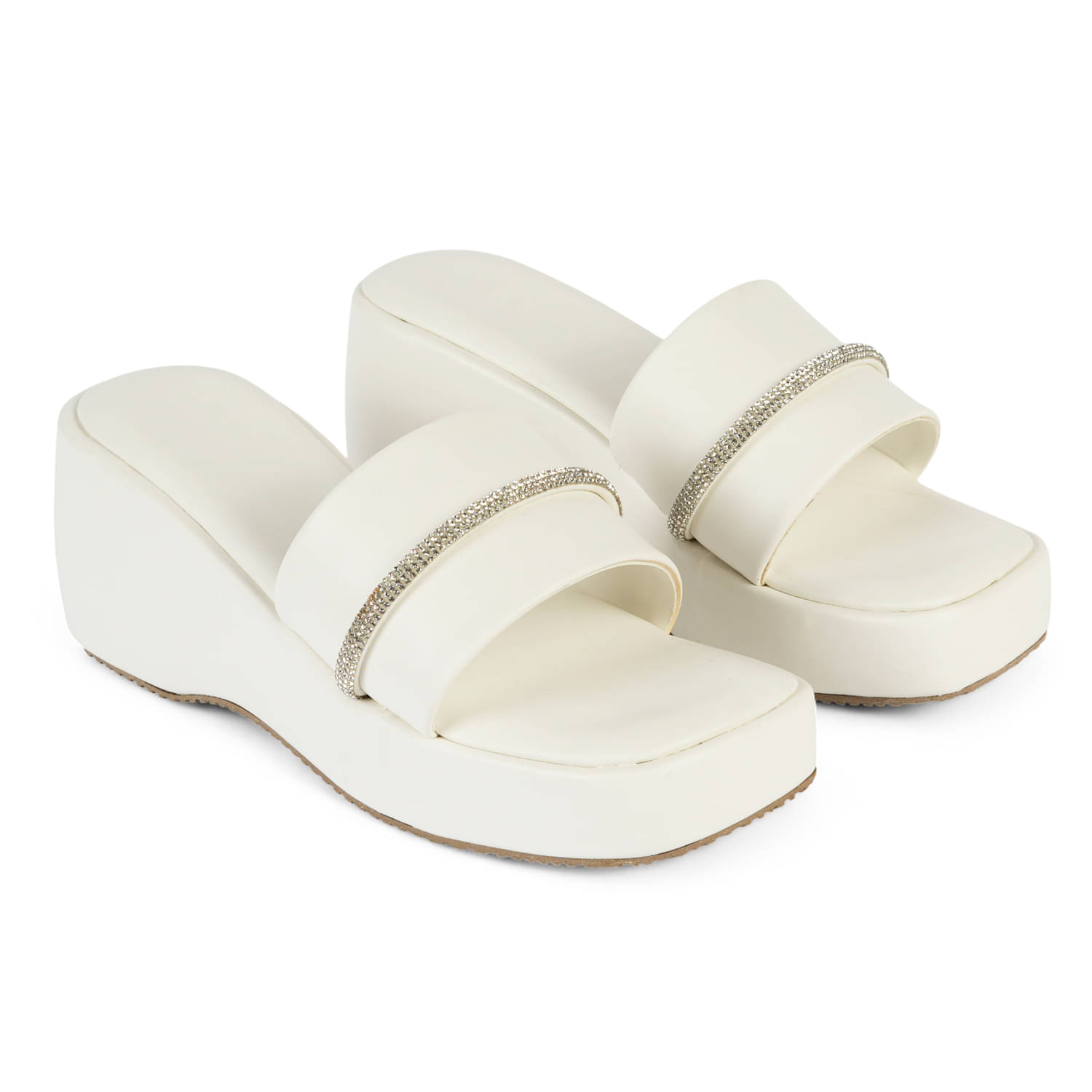 IKAGI White Women's Slip On Heels     			IKAGI White Women's Slip On Heels