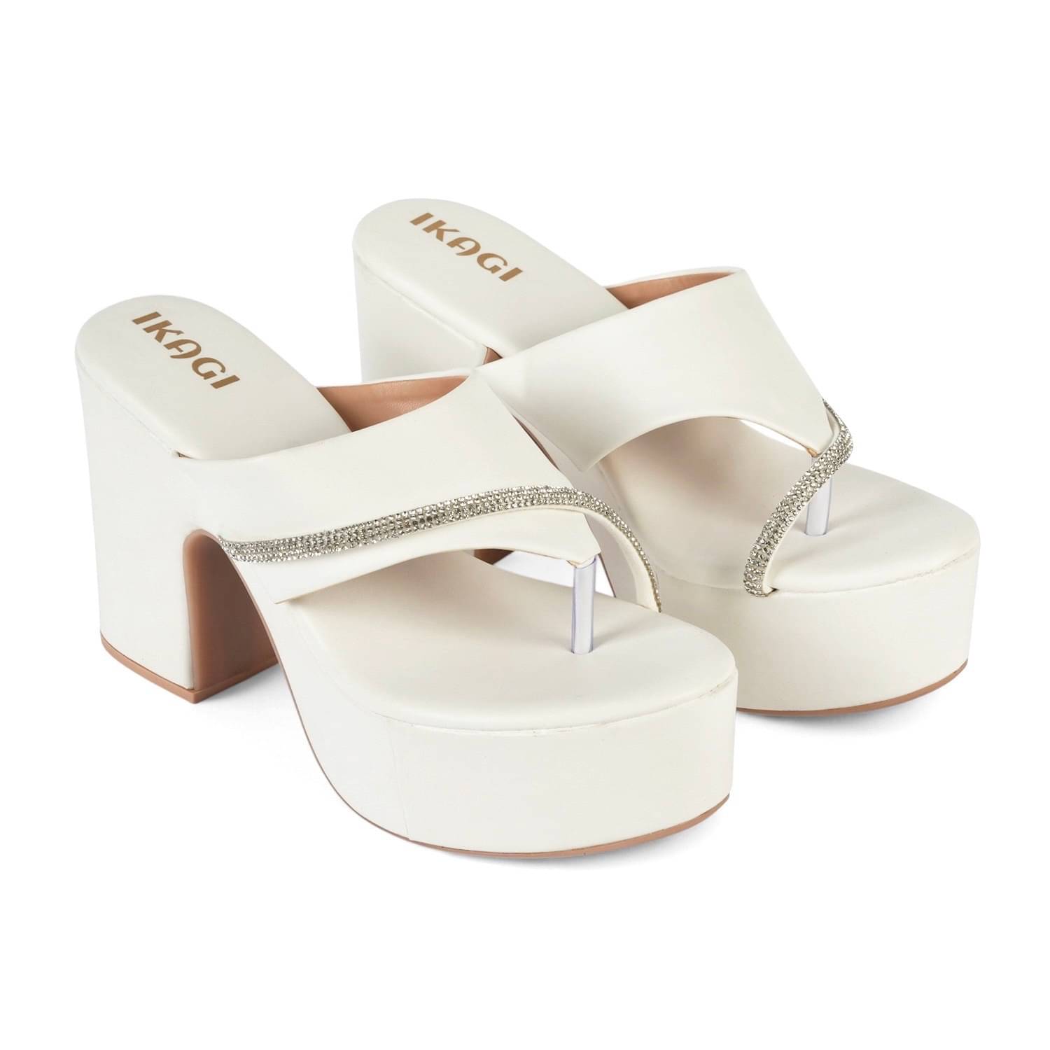 IKAGI White Women's Slip On Heels IKAGI White Women's Slip On Heels