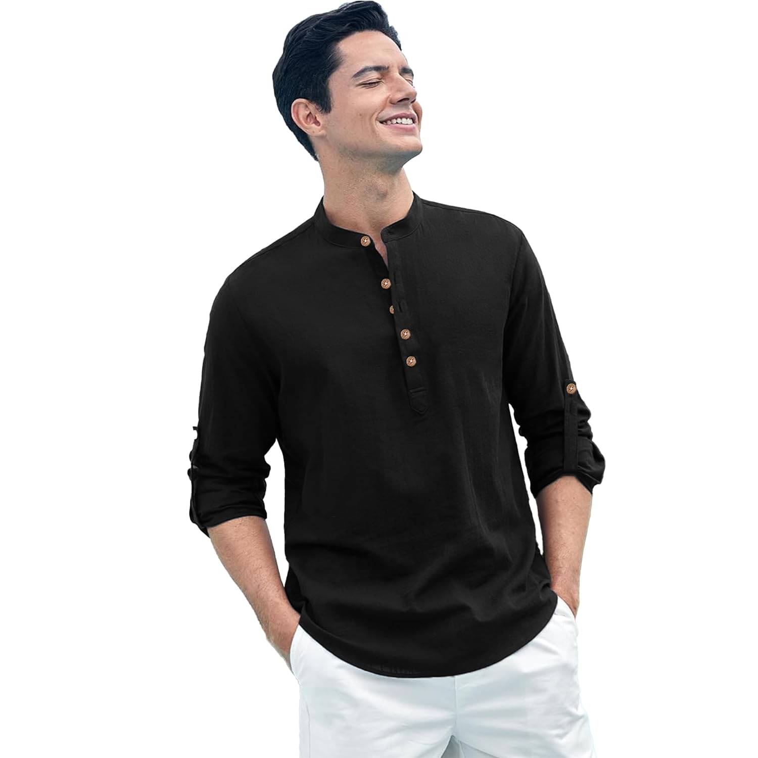     			KNOWTED Black Cotton Men's Shirt Style Kurta ( Pack of 1 )