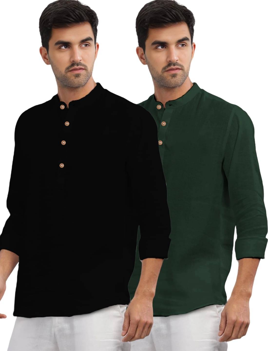 KNOWTED Green Cotton Men's Shirt Style Kurta ( Pack of 2 ) KNOWTED Green Cotton Men's Shirt Style Kurta ( Pack of 2 )