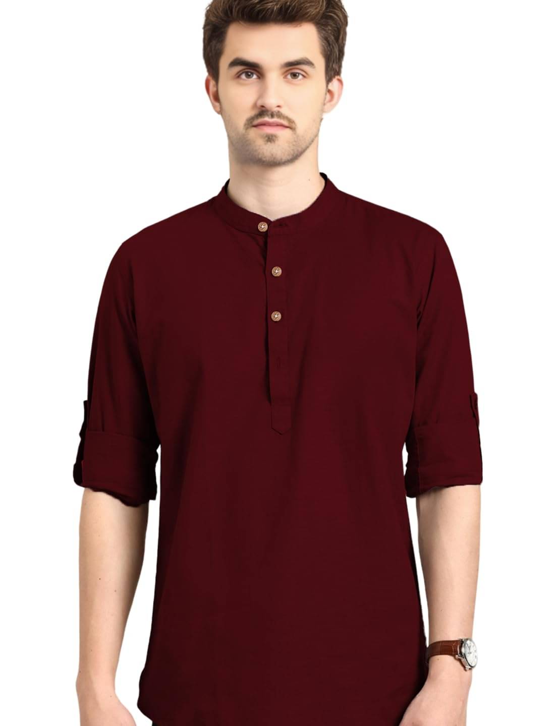     			KNOWTED Maroon Cotton Men's Shirt Style Kurta ( Pack of 1 )
