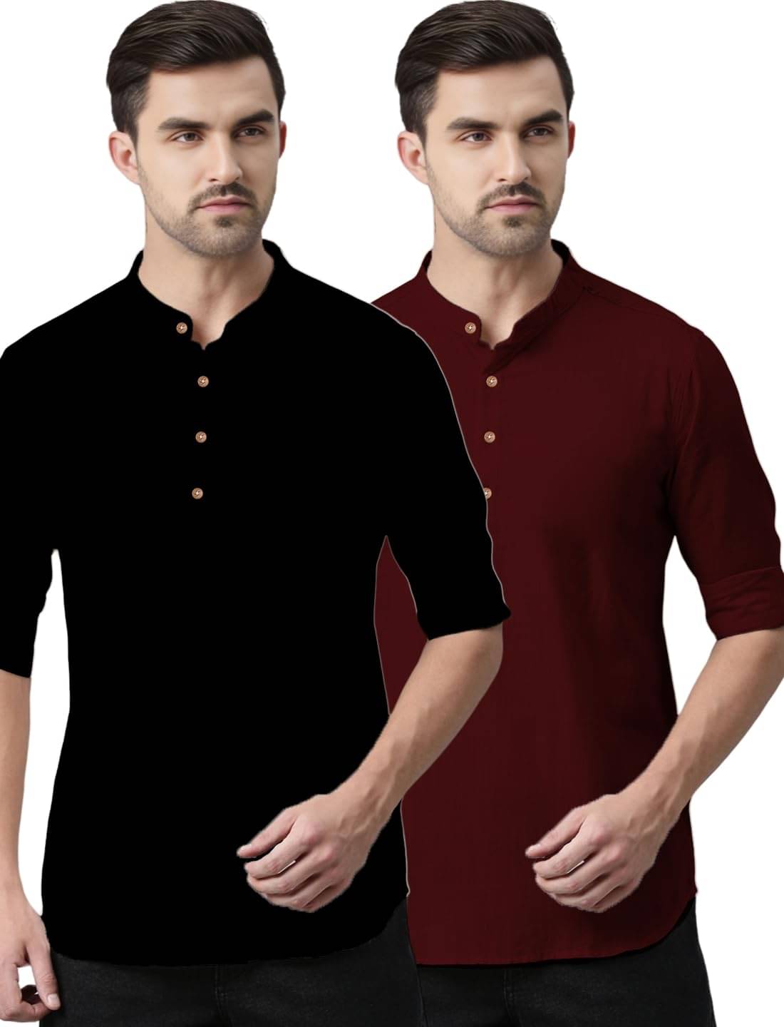 KNOWTED Maroon Cotton Men's Shirt Style Kurta ( Pack of 2 ) KNOWTED Maroon Cotton Men's Shirt Style Kurta ( Pack of 2 )
