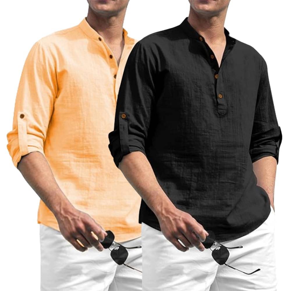 KNOWTED Orange Cotton Men's Shirt Style Kurta ( Pack of 2 ) KNOWTED Orange Cotton Men's Shirt Style Kurta ( Pack of 2 )