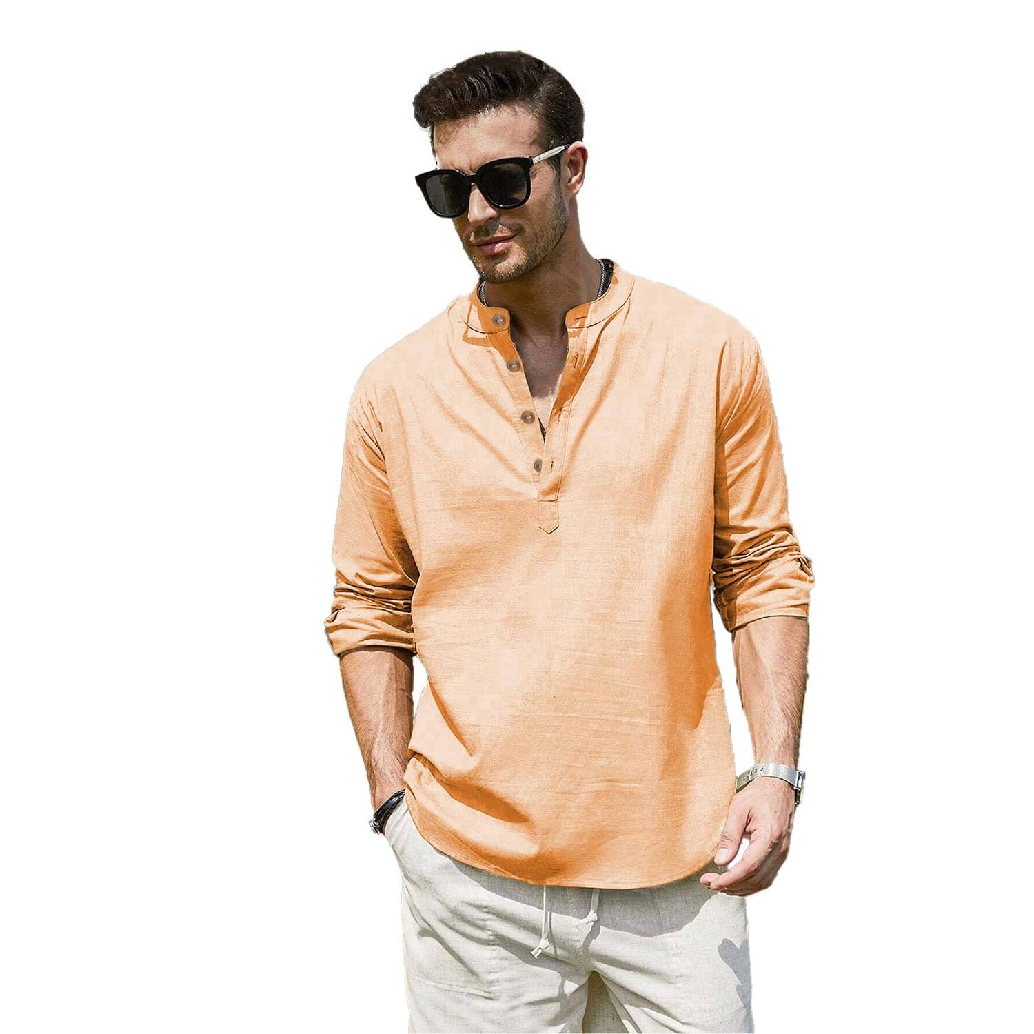 KNOWTED Orange Cotton Men's Shirt Style Kurta ( Pack of 1 ) KNOWTED Orange Cotton Men's Shirt Style Kurta ( Pack of 1 )