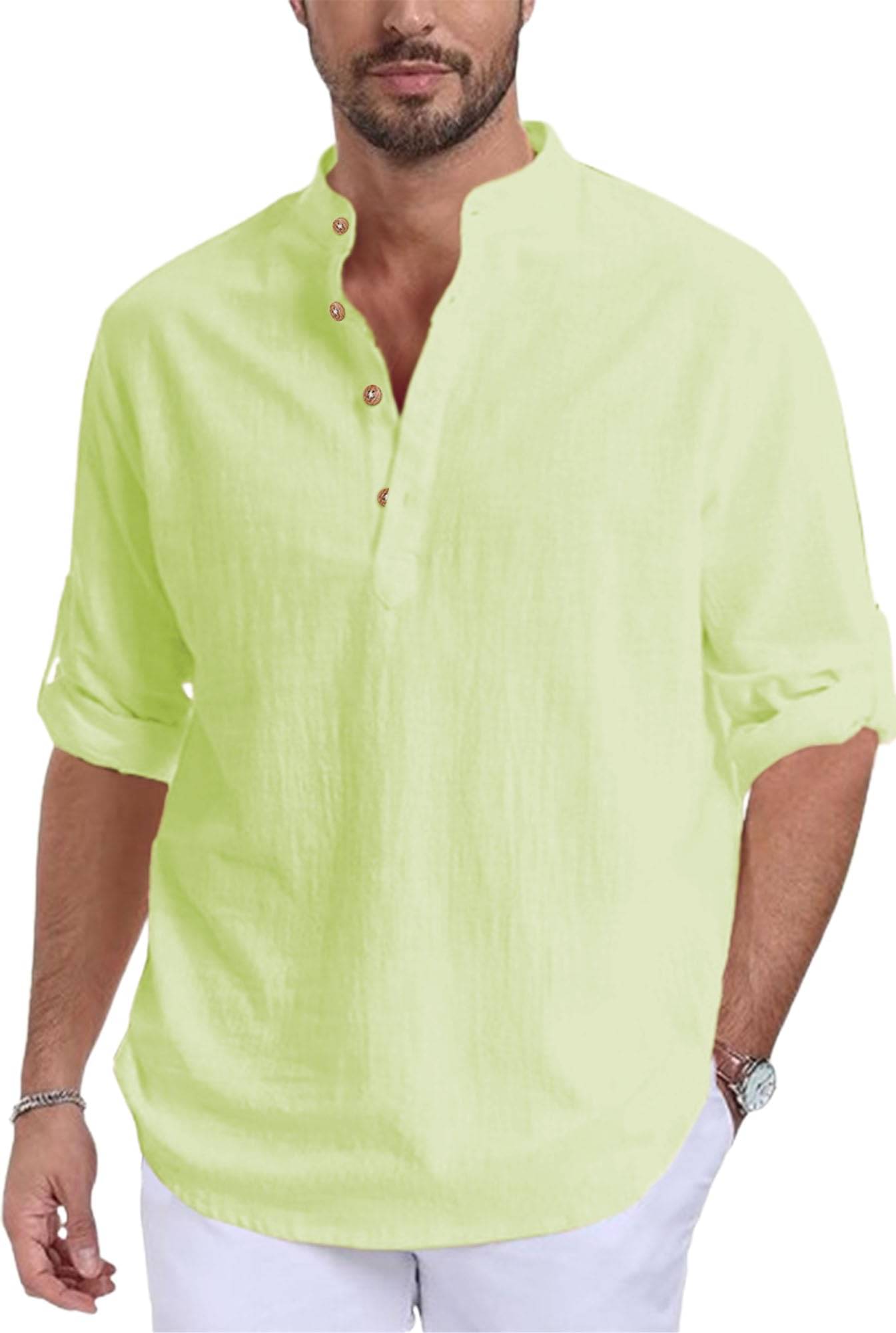     			KNOWTED Sea Green Cotton Men's Shirt Style Kurta ( Pack of 1 )