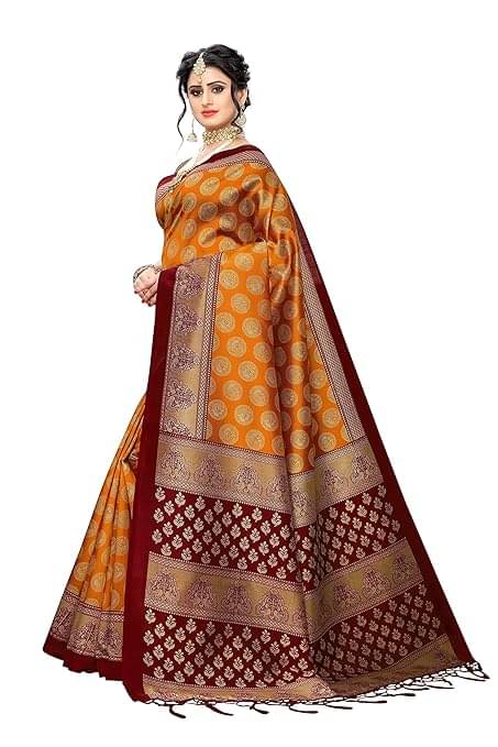 Kanooda Prints Silk Blend Woven Mysore Silk Sarees With Unstitched Blouse Piece ( Mustard ) Kanooda Prints Silk Blend Woven Mysore Silk Sarees With Unstitched Blouse Piece ( Mustard )