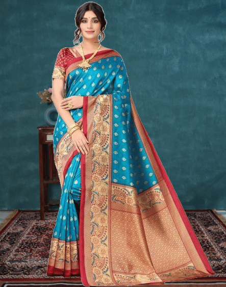     			Kanooda Prints Silk Blend Woven Mysore Silk Sarees With Unstitched Blouse Piece ( Rama )