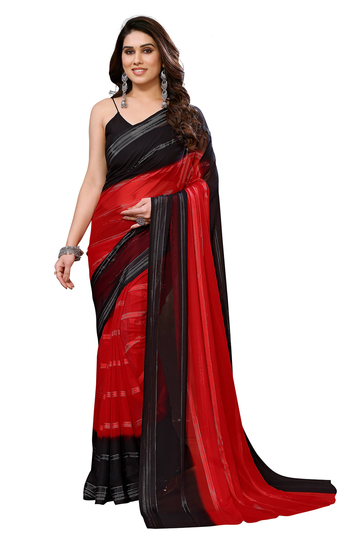 Kashvi Sarees Satin Striped Kasavu Saree With Unstitched Blouse Piece ( Red ) Kashvi Sarees Satin Striped Kasavu Saree With Unstitched Blouse Piece ( Red )