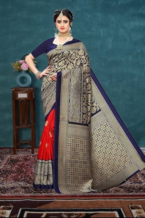 Maayro Silk Blend Woven Mysore Silk Sarees With Unstitched Blouse Piece ( Blue )     			Maayro Silk Blend Woven Mysore Silk Sarees With Unstitched Blouse Piece ( Blue )