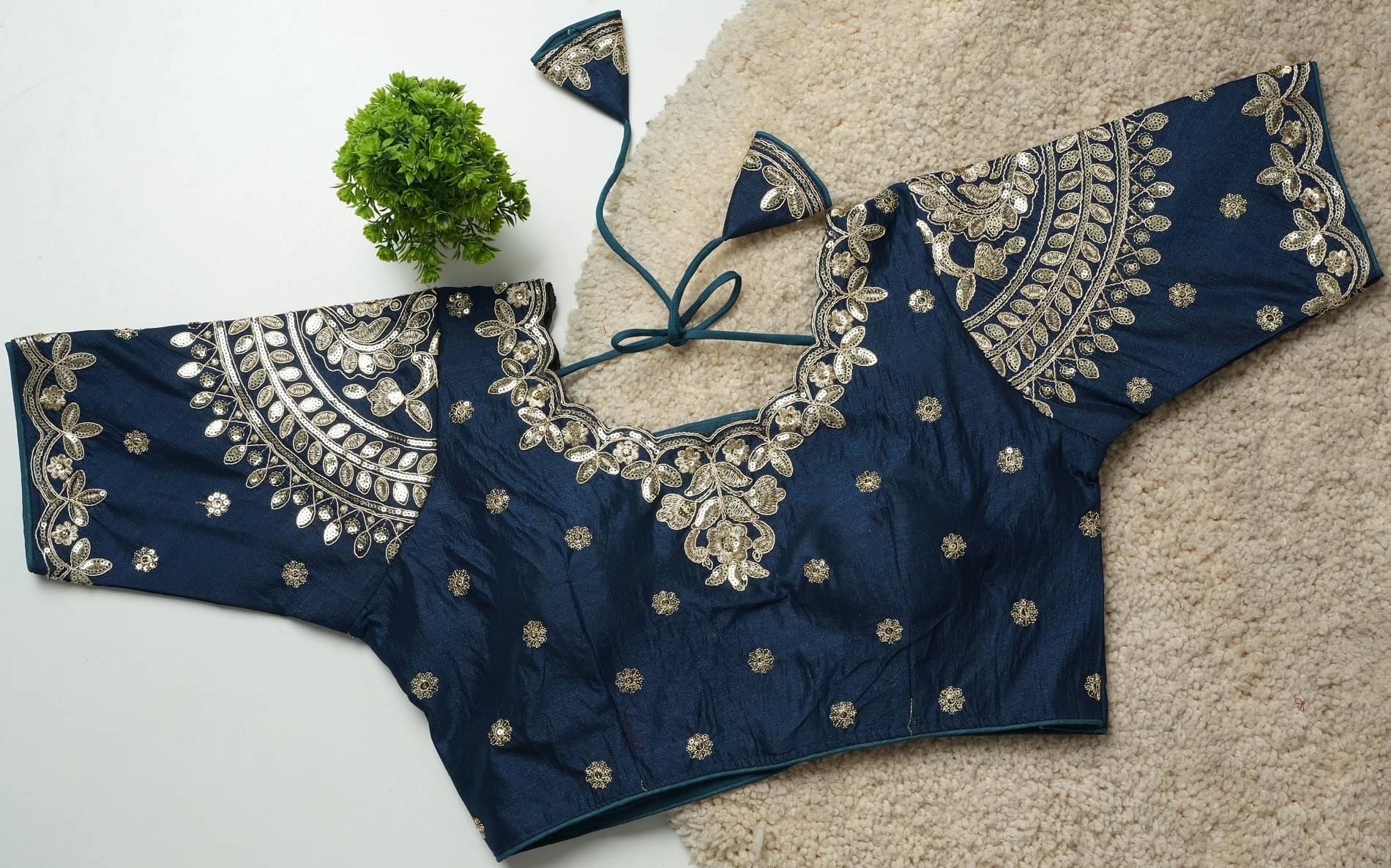     			Modern Mughals Blue Readymade with Pad Art Silk Women's Blouse ( Pack of 1 )