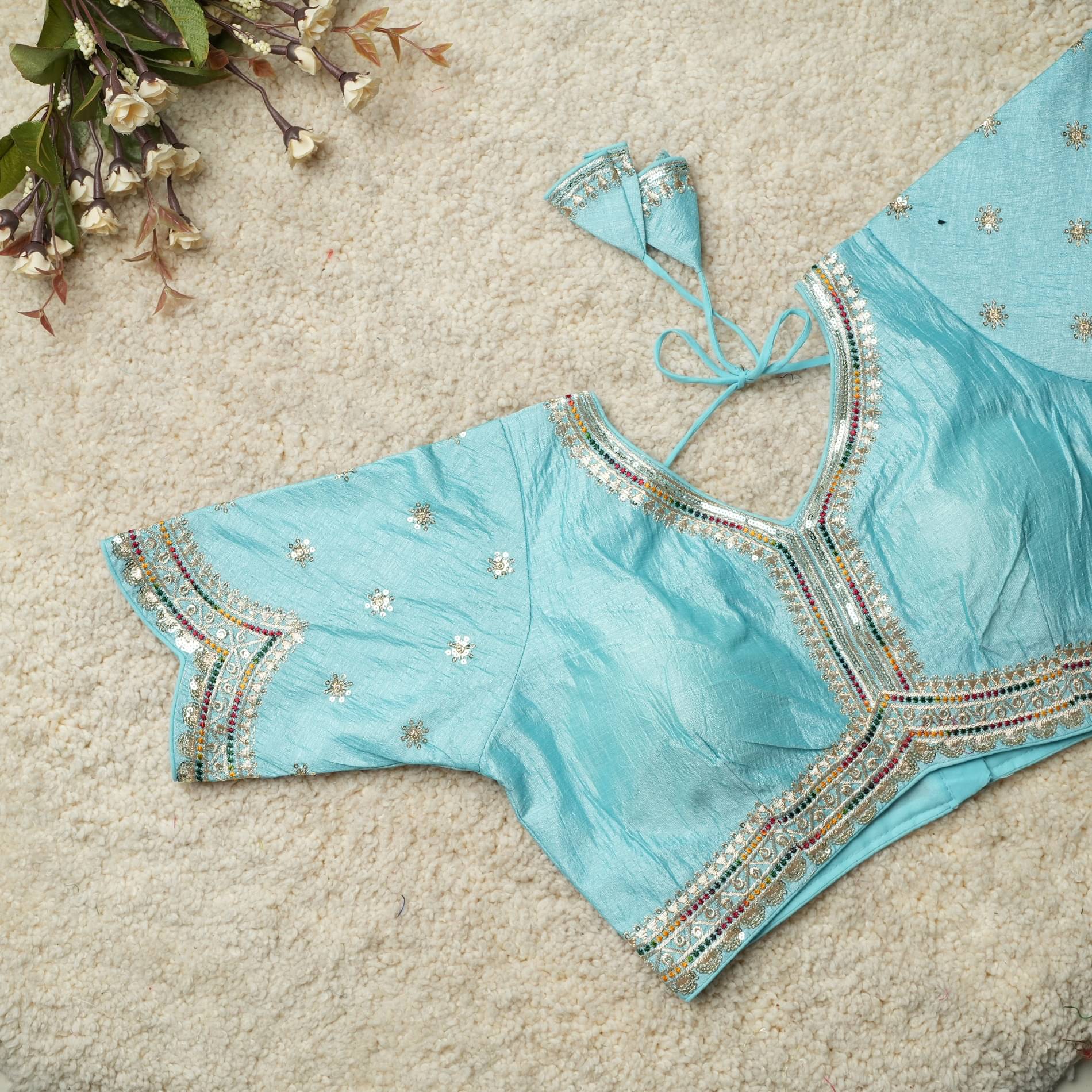     			Modern Mughals Light Blue Readymade with Pad Art Silk Women's Blouse ( Pack of 1 )