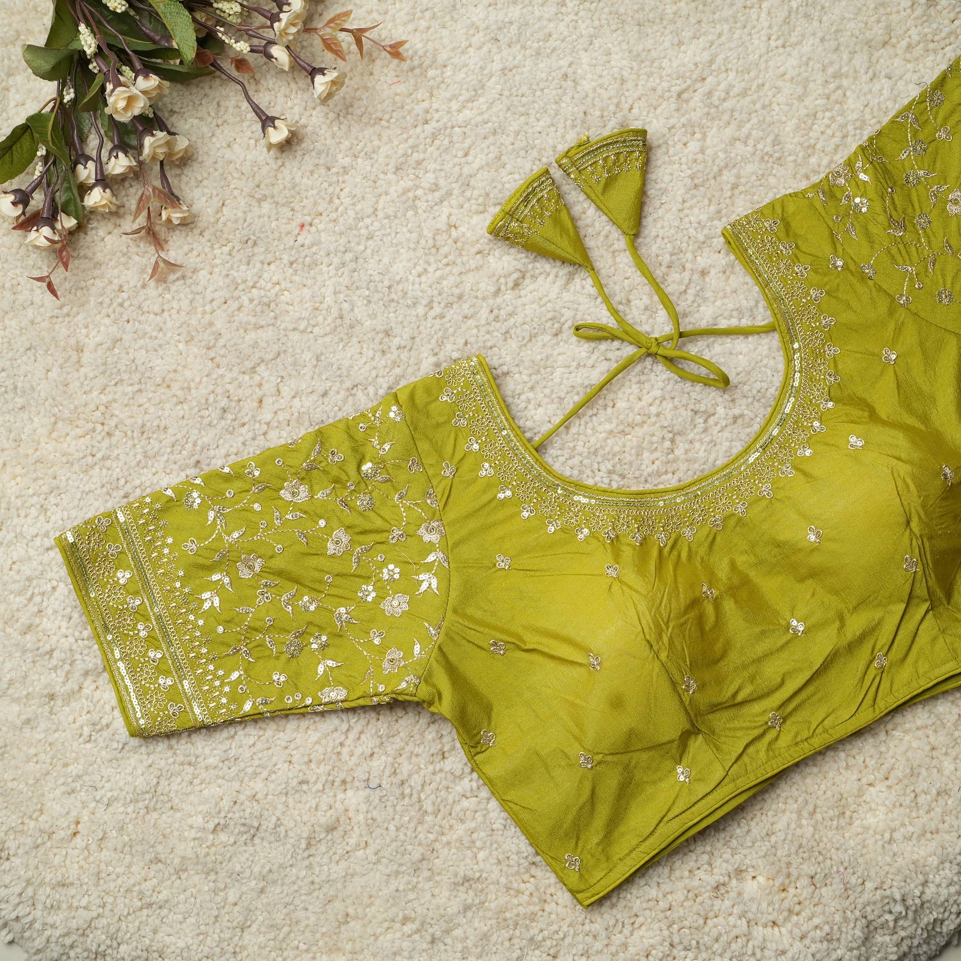     			Modern Mughals Lime Green Readymade with Pad Art Silk Women's Blouse ( Pack of 1 )