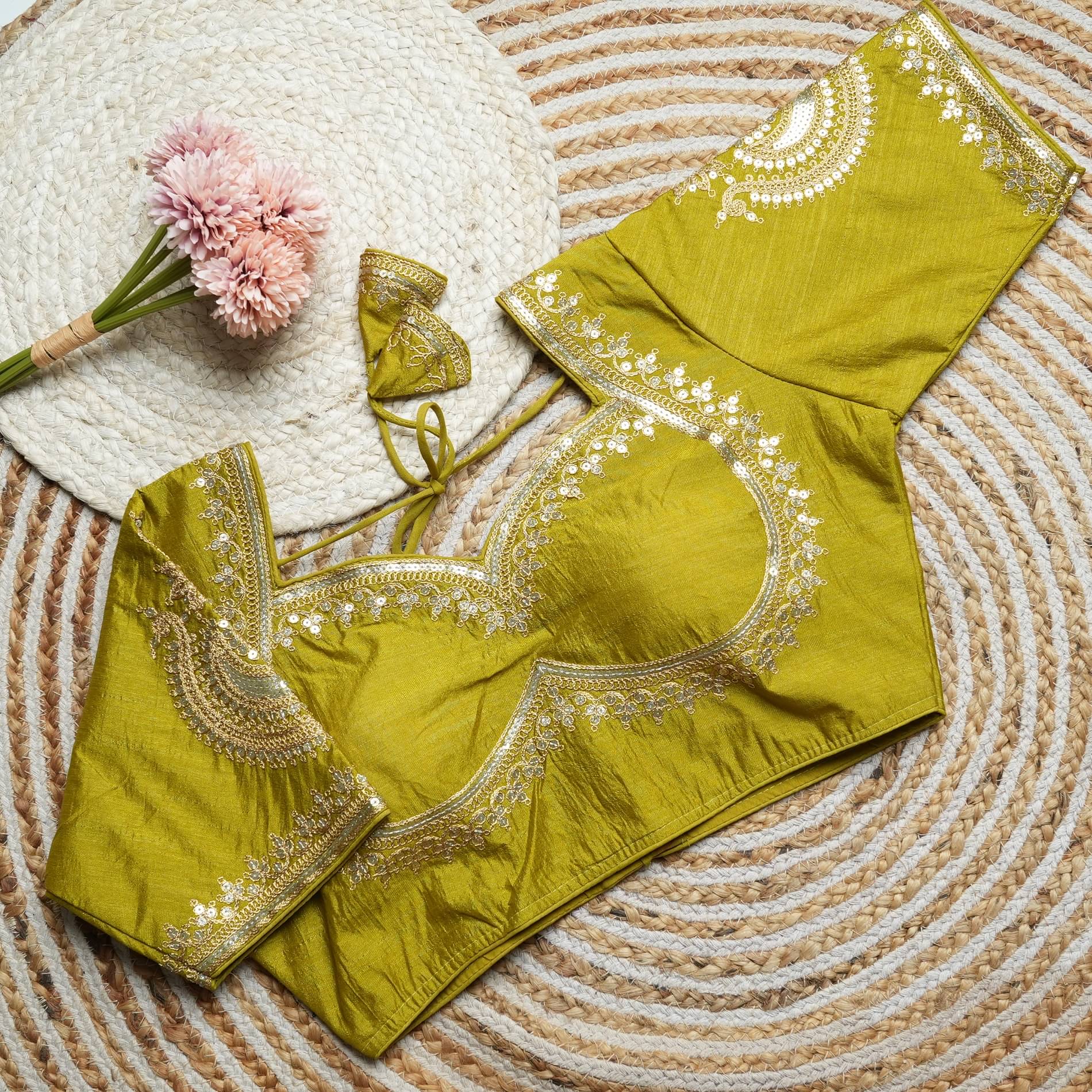     			Modern Mughals Lime Green Readymade with Pad Art Silk Women's Blouse ( Pack of 1 )