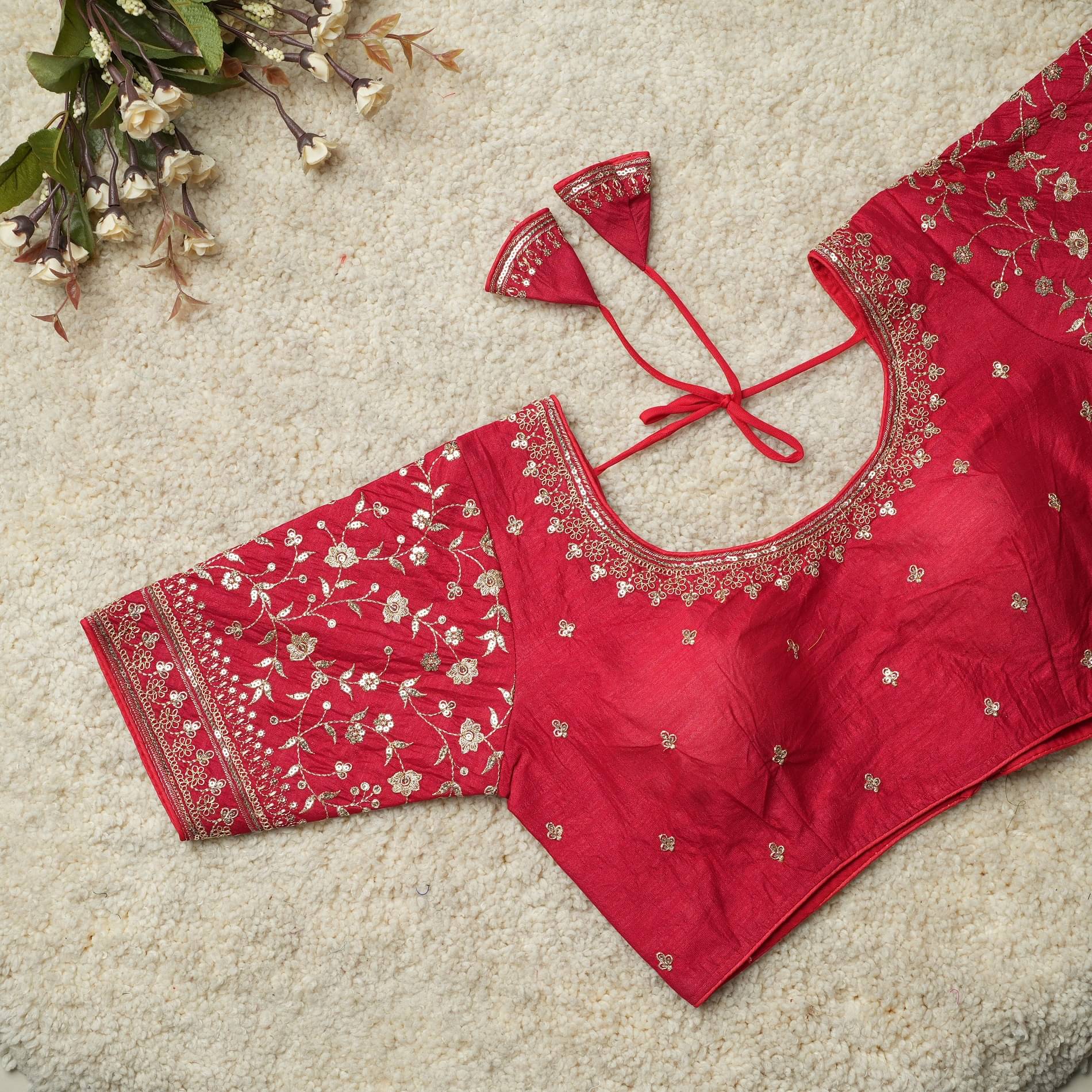     			Modern Mughals Red Readymade with Pad Art Silk Women's Blouse ( Pack of 1 )