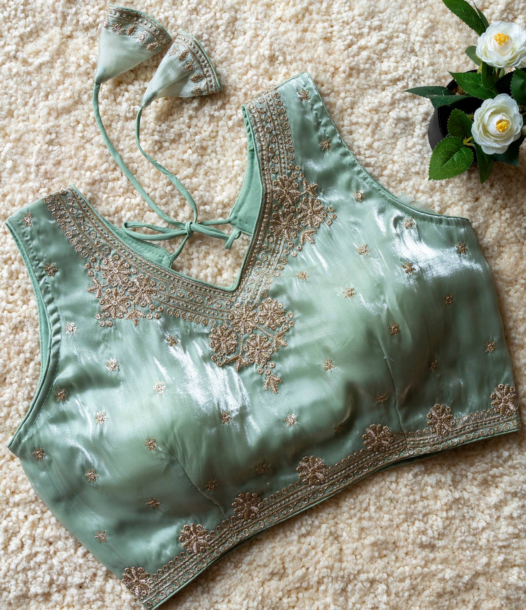     			Modern Mughals Sea Green Readymade with Pad Silk Blend Women's Blouse ( Pack of 1 )
