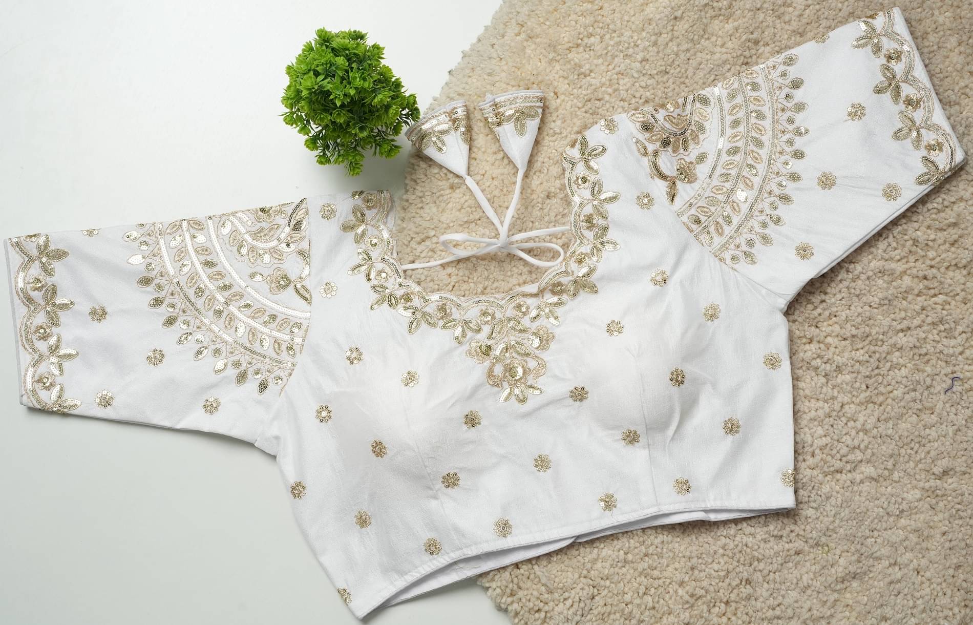     			Modern Mughals White Readymade with Pad Art Silk Women's Blouse ( Pack of 1 )